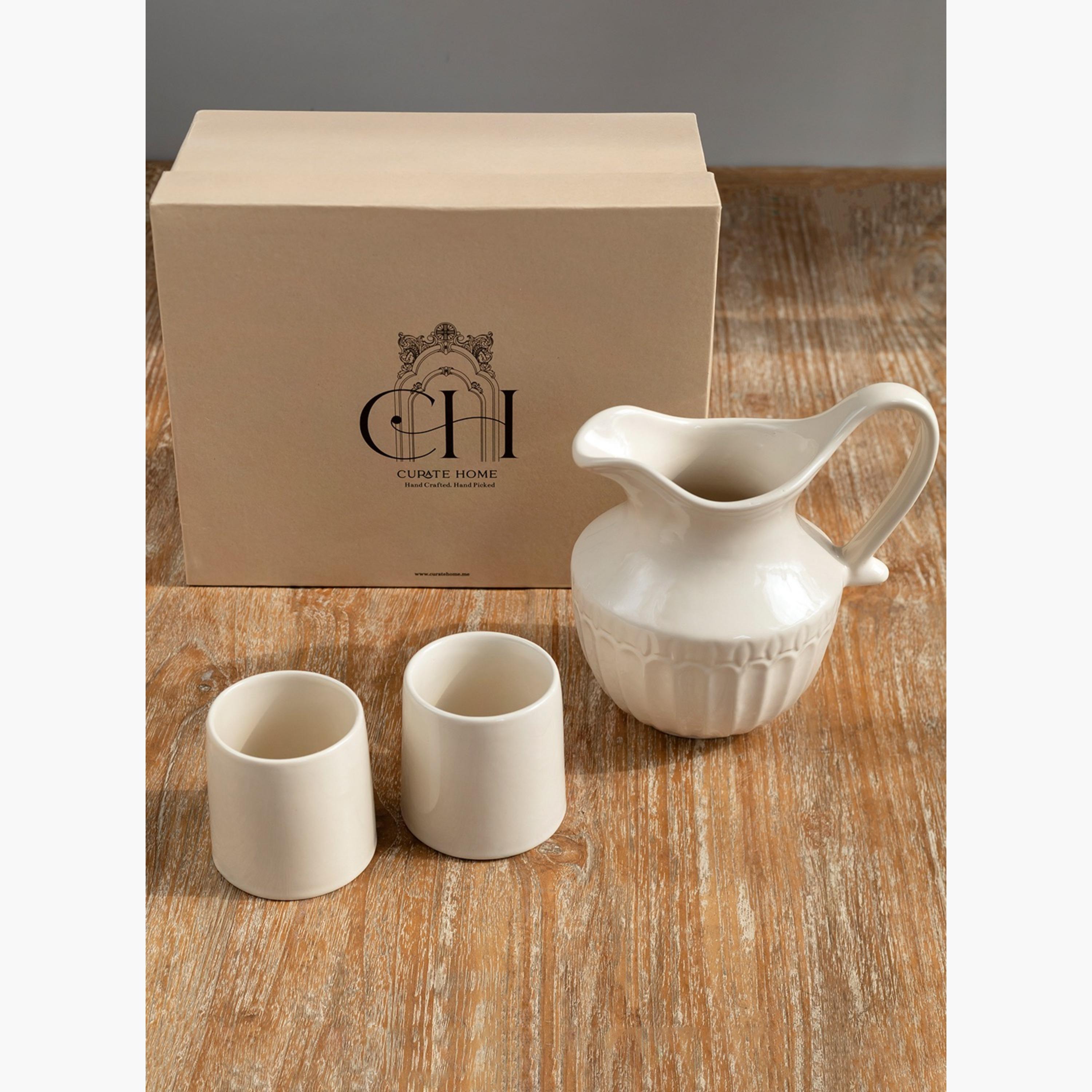 Almas 3-Piece Ceramic Jug and Glass Set
