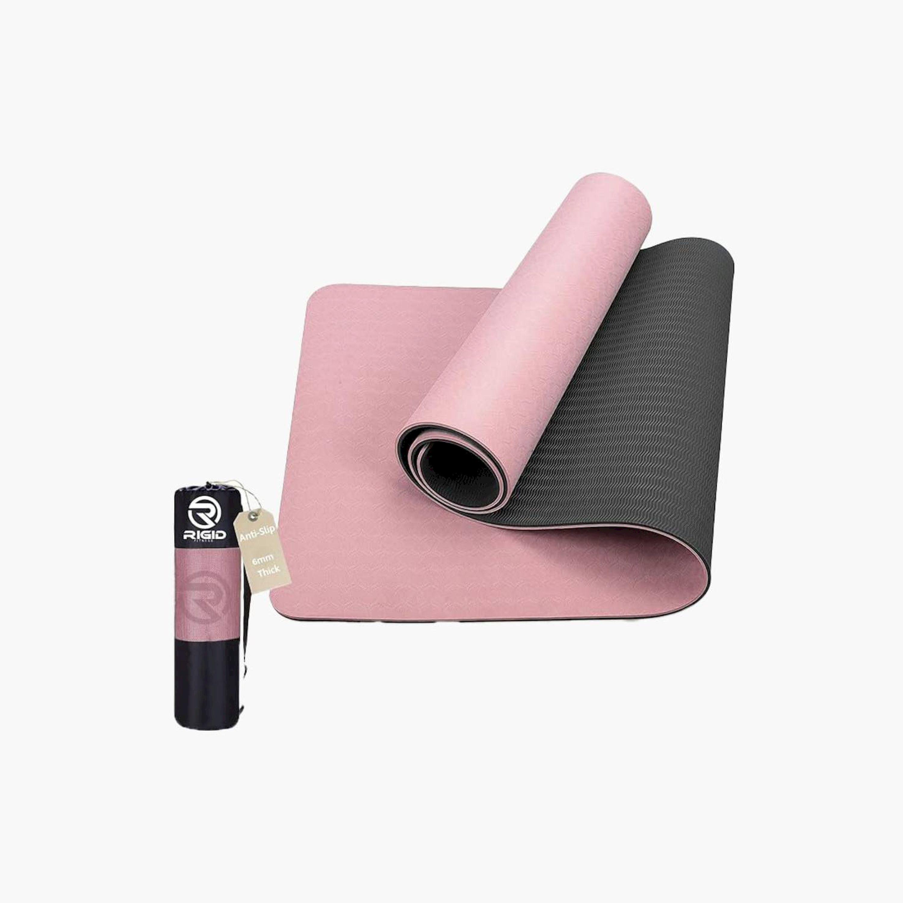 سجادة يوغا صديقة للبيئة من مادة TPE بسماكة 6 مم مع حزام وحقيبة - لليوغا والبيلاتس واللياقة البدنية والتدريبات المنزلية (وردي)-sports-gear-gym-image-1
