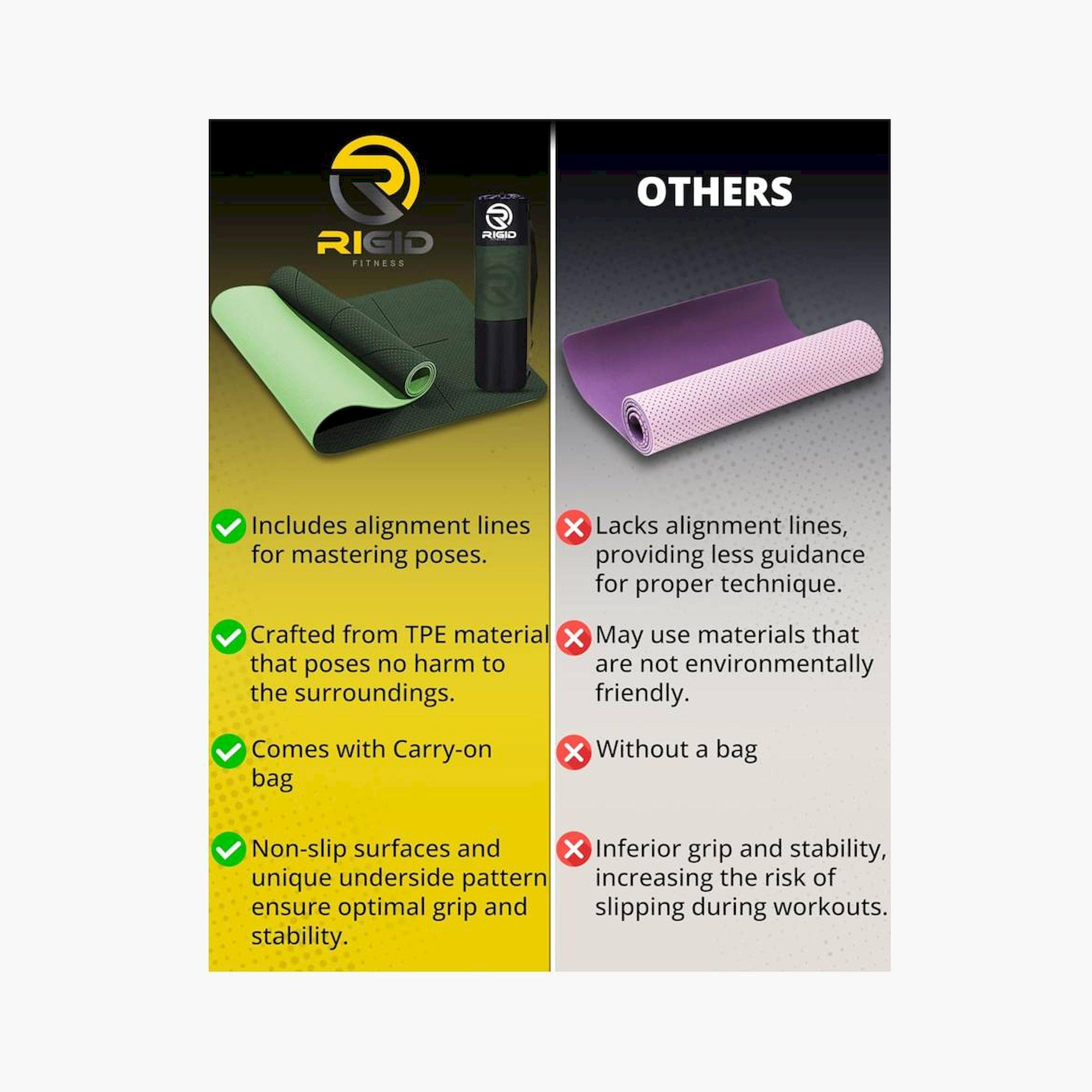 RIGID FITNESS Yoga Mat 6mm with Alignments - Anti-Slip TPE Yoga Mat with Carry Bag, 183 x 61cm x 0.6cm-sports-gear-gym-image-2