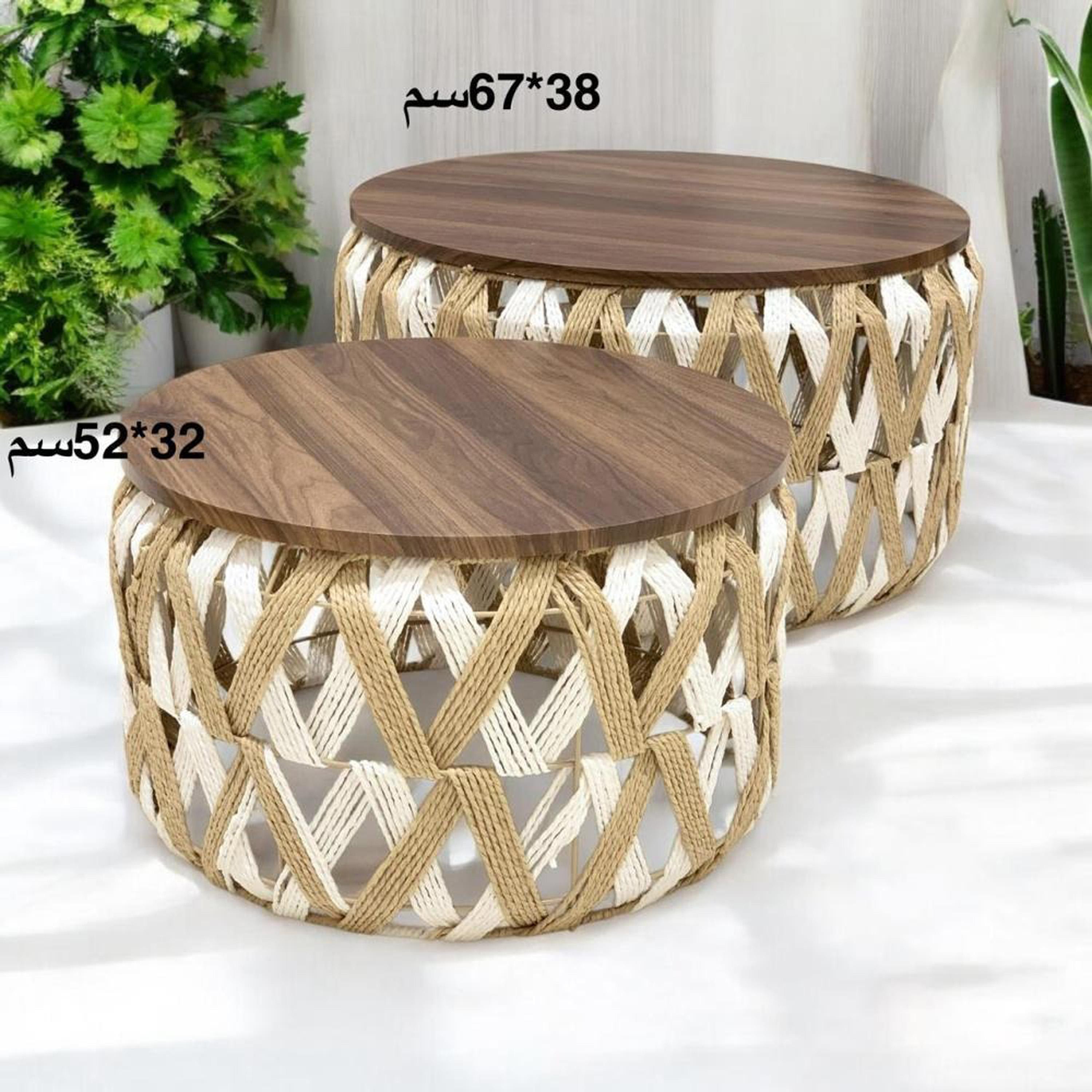 Wooden Top 2-Piece  Wicker Table Set-furniture-livingroom-coffeetables-image-2