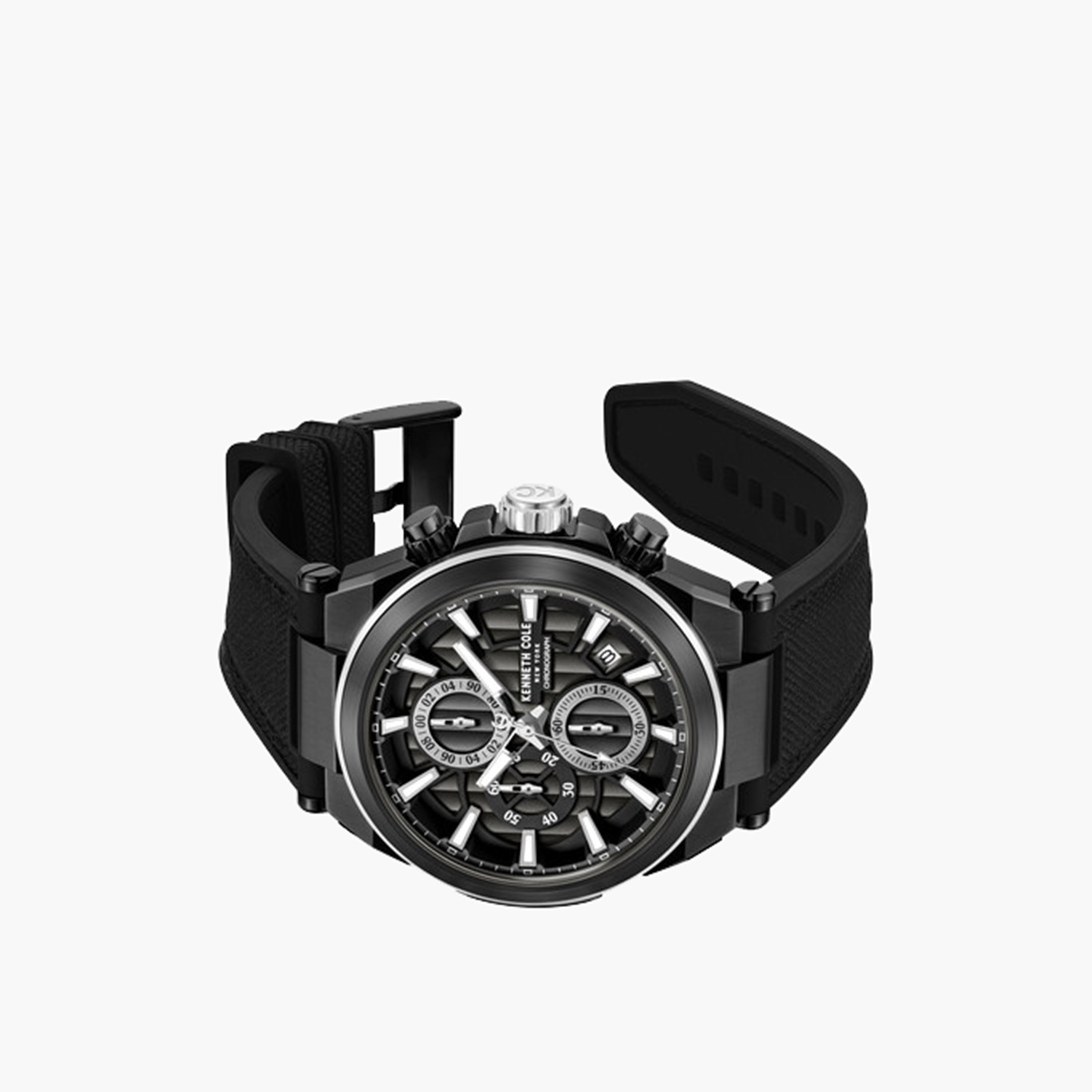 كينيث كول- ساعة كرونوغراف للرجال سوار مزيج نايلون لون أسود 42 مم | KCWGO0065701-men-watchesandjewellery-watches-image-2