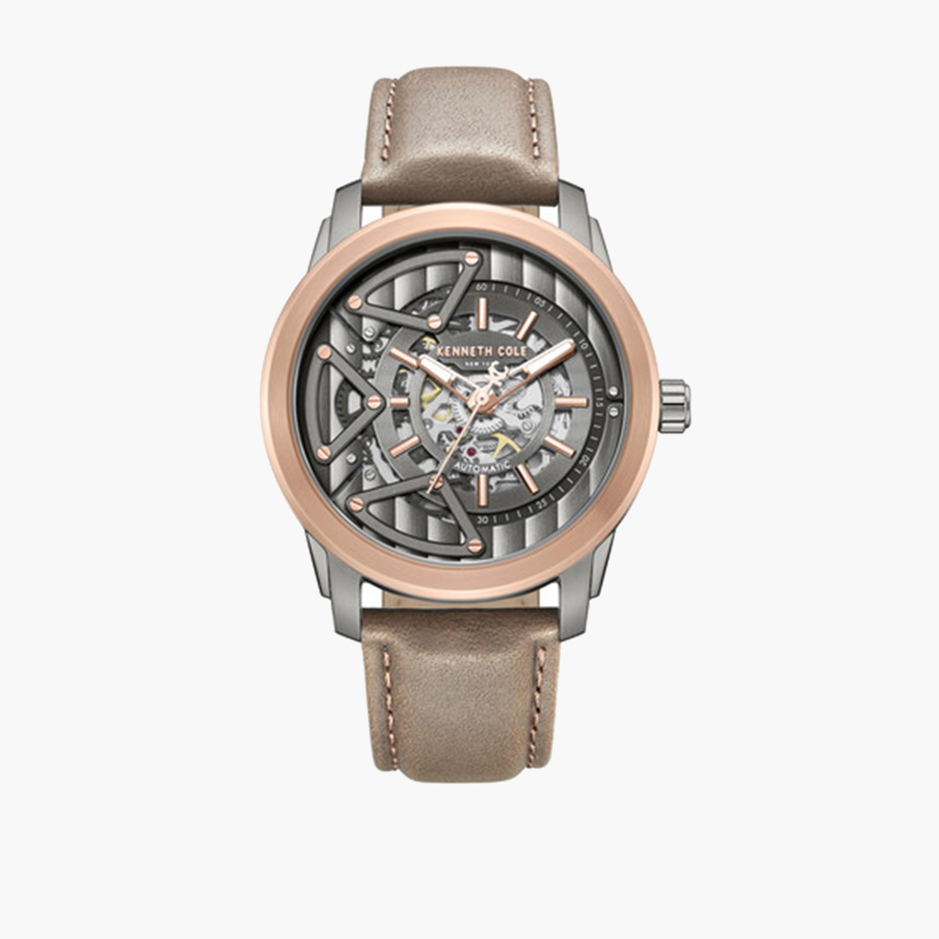 Kenneth Cole Men's 44MM Brown Automatic Leather Strap Watch | KCWGX0064902-men-watchesandjewellery-watches-image-1