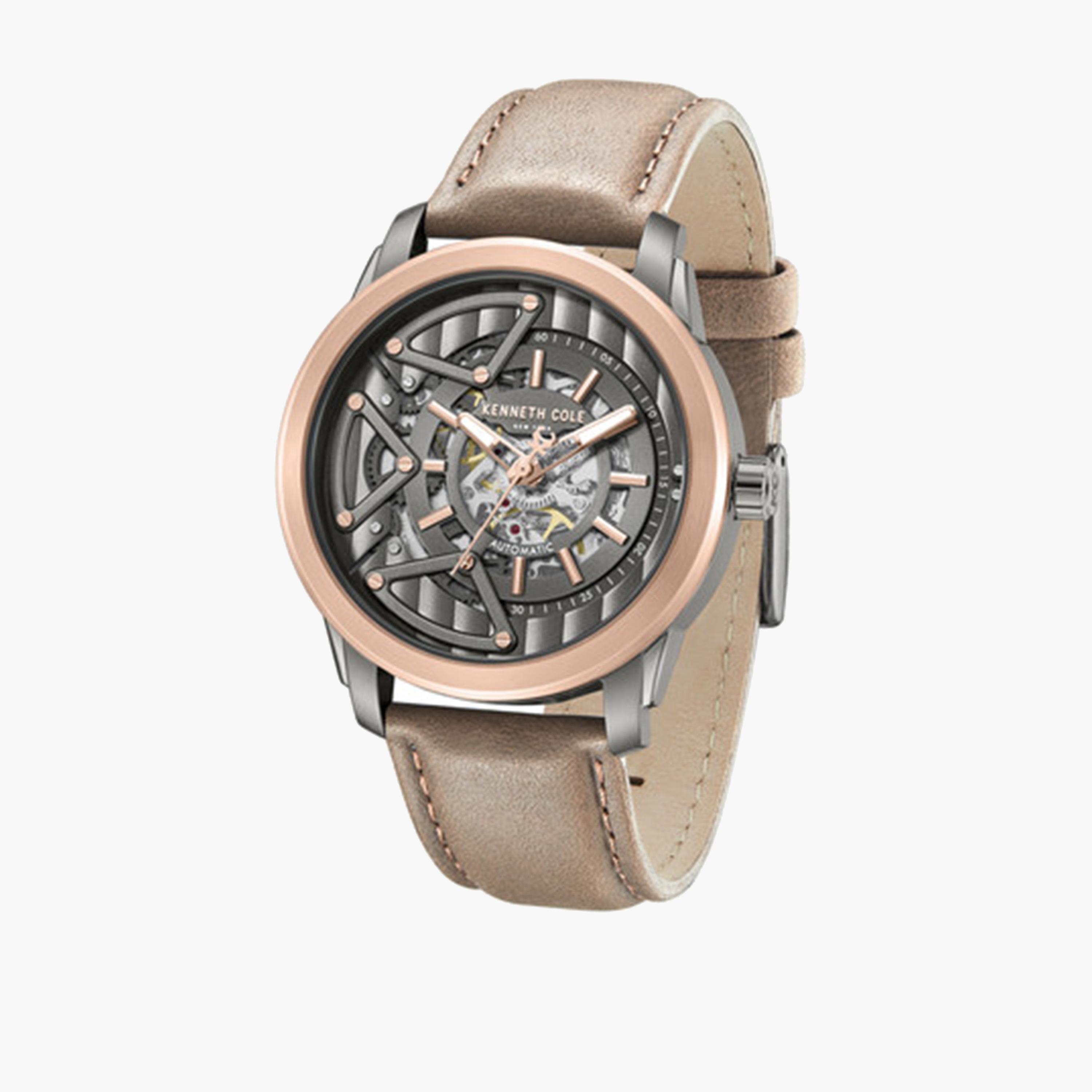 Kenneth Cole Men's 44MM Brown Automatic Leather Strap Watch | KCWGX0064902-men-watchesandjewellery-watches-image-4