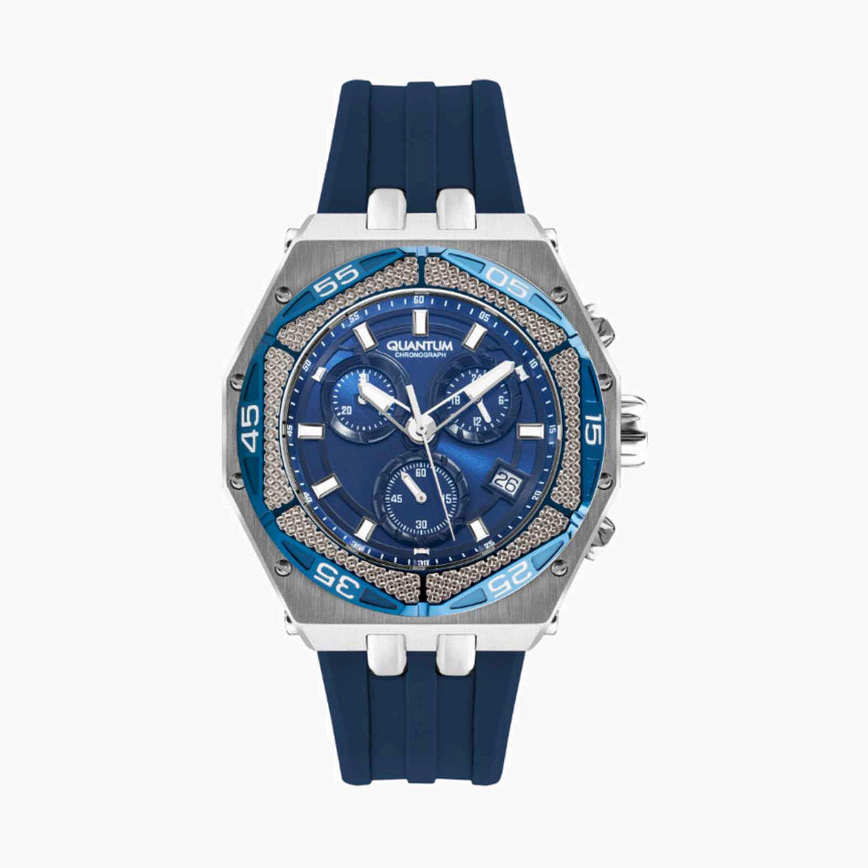 Quantum Men's 50MM Blue Chronograph Silicone Strap Watch | HNG1066.399-men-watchesandjewellery-watches-image-1