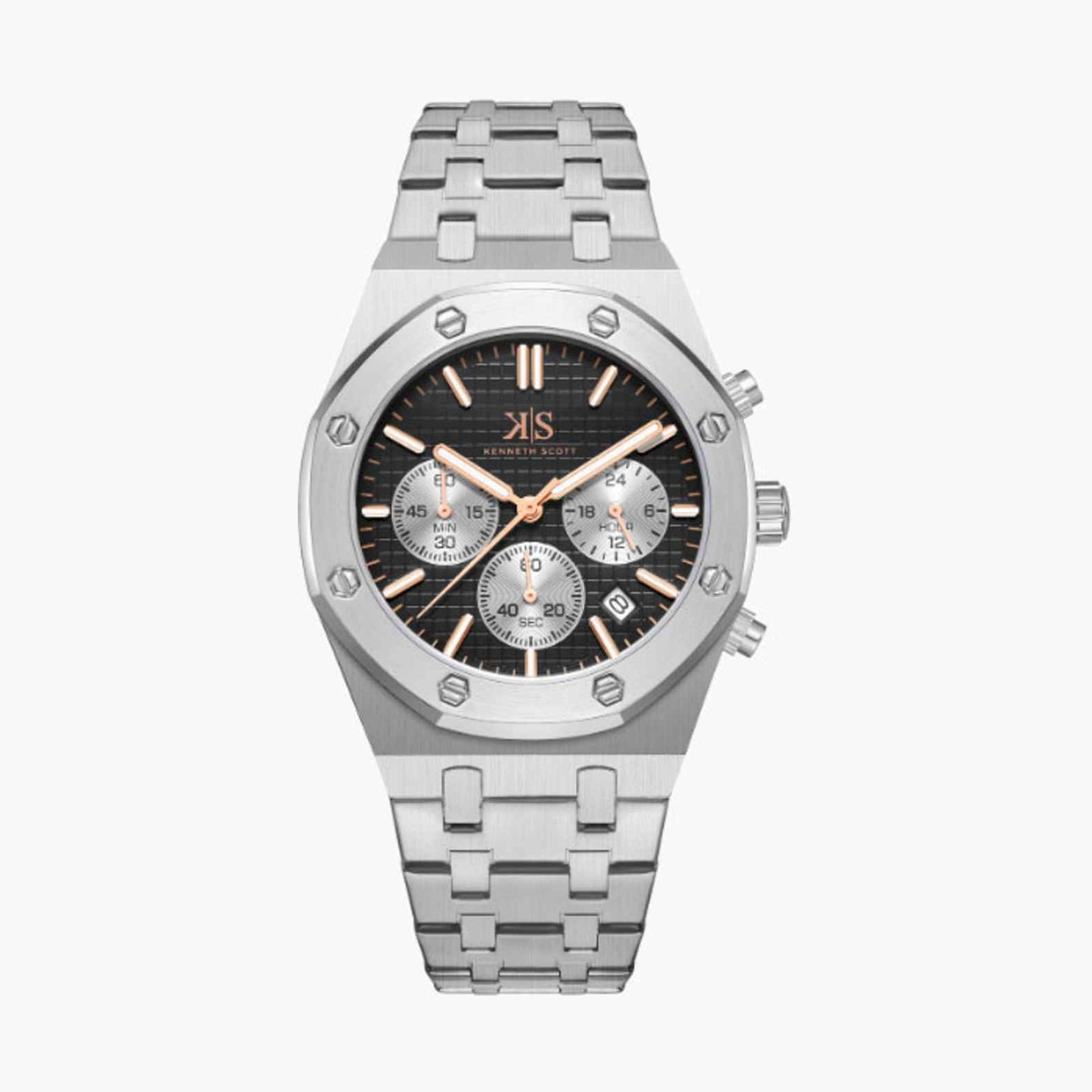 كينيث سكوت- ساعة رجالية كرونوغراف ستانلس ستيل لون فضي  42مم | K24112-SBSB-men-watchesandjewellery-watches-image-1