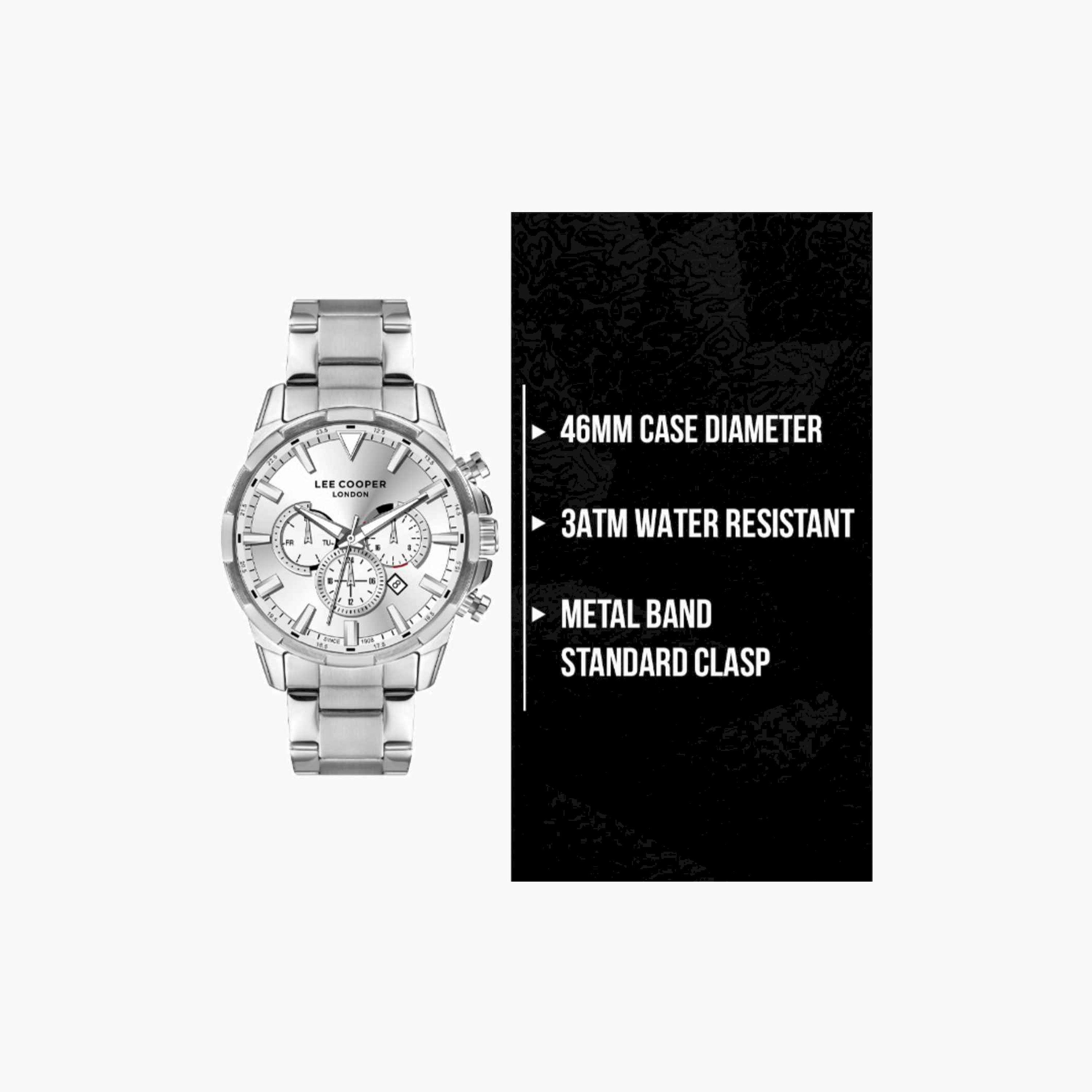 Lee Cooper Men's 46MM Silver Chronograph Metal Strap Watch | LC07385.330-men-watchesandjewellery-watches-image-9