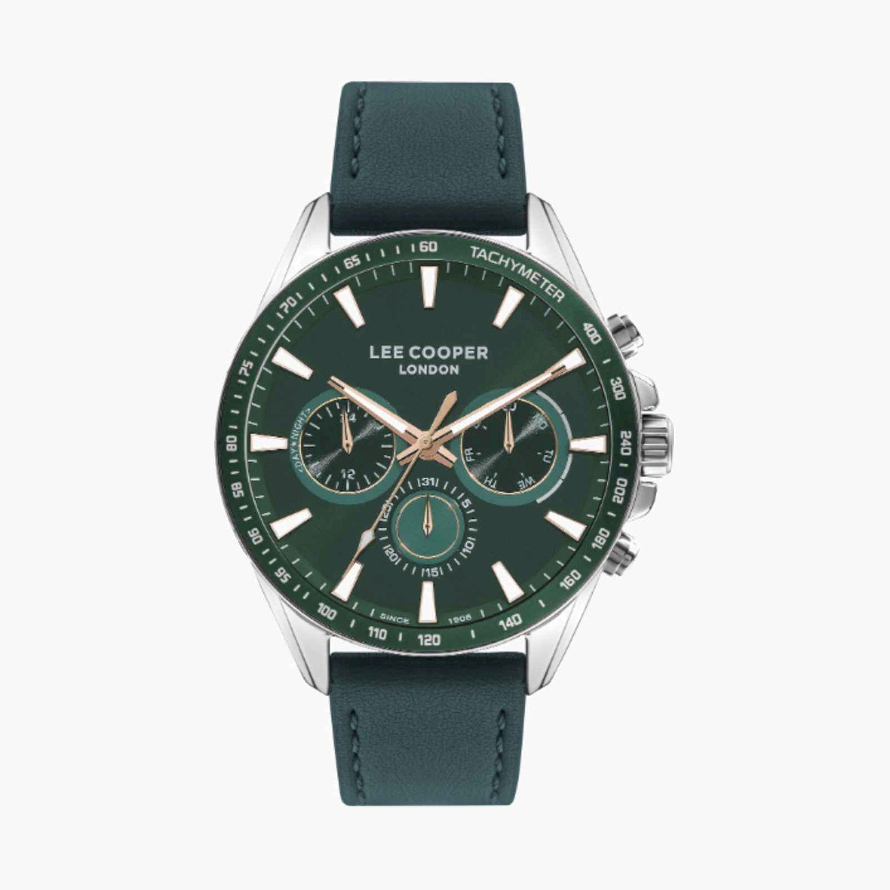 لي كوبر- ساعة رجالية كرونوغراف جلدية لون أخضر  46مم | LC07598.377-men-watchesandjewellery-watches-image-1