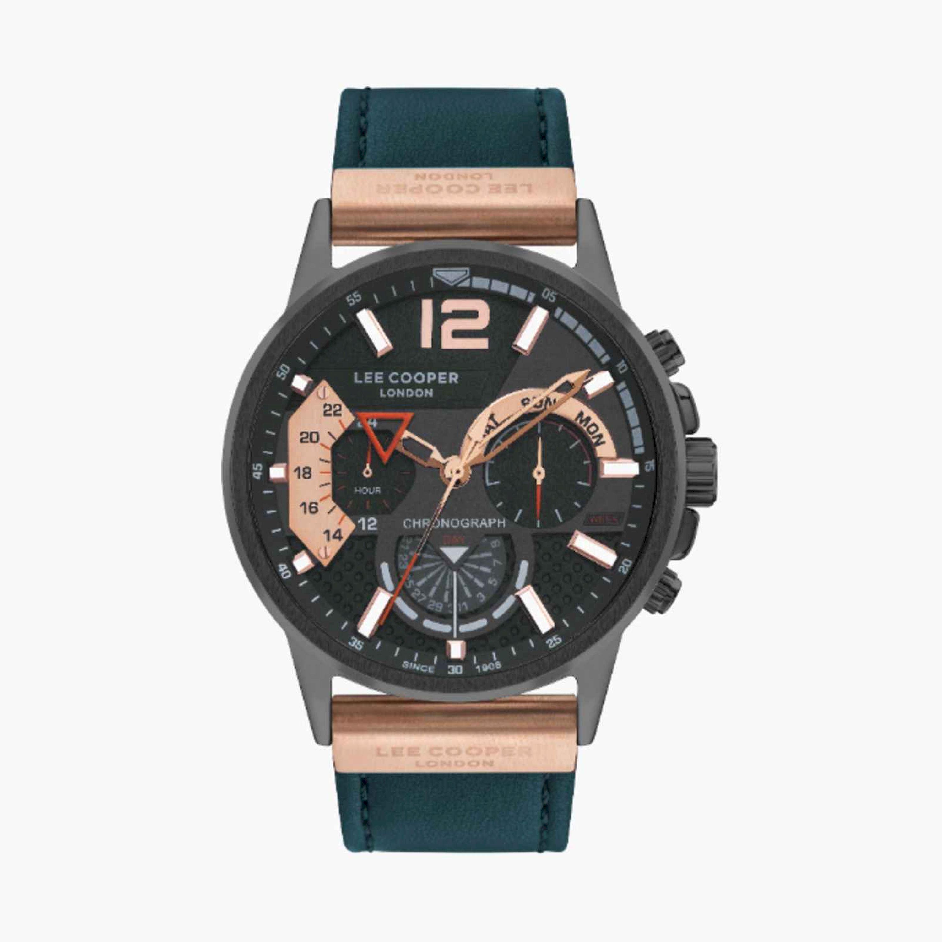 لي كوبر- ساعة رجالية كرونوغراف جلدية لون أزرق  46مم | LC07614.064-men-watchesandjewellery-watches-image-1