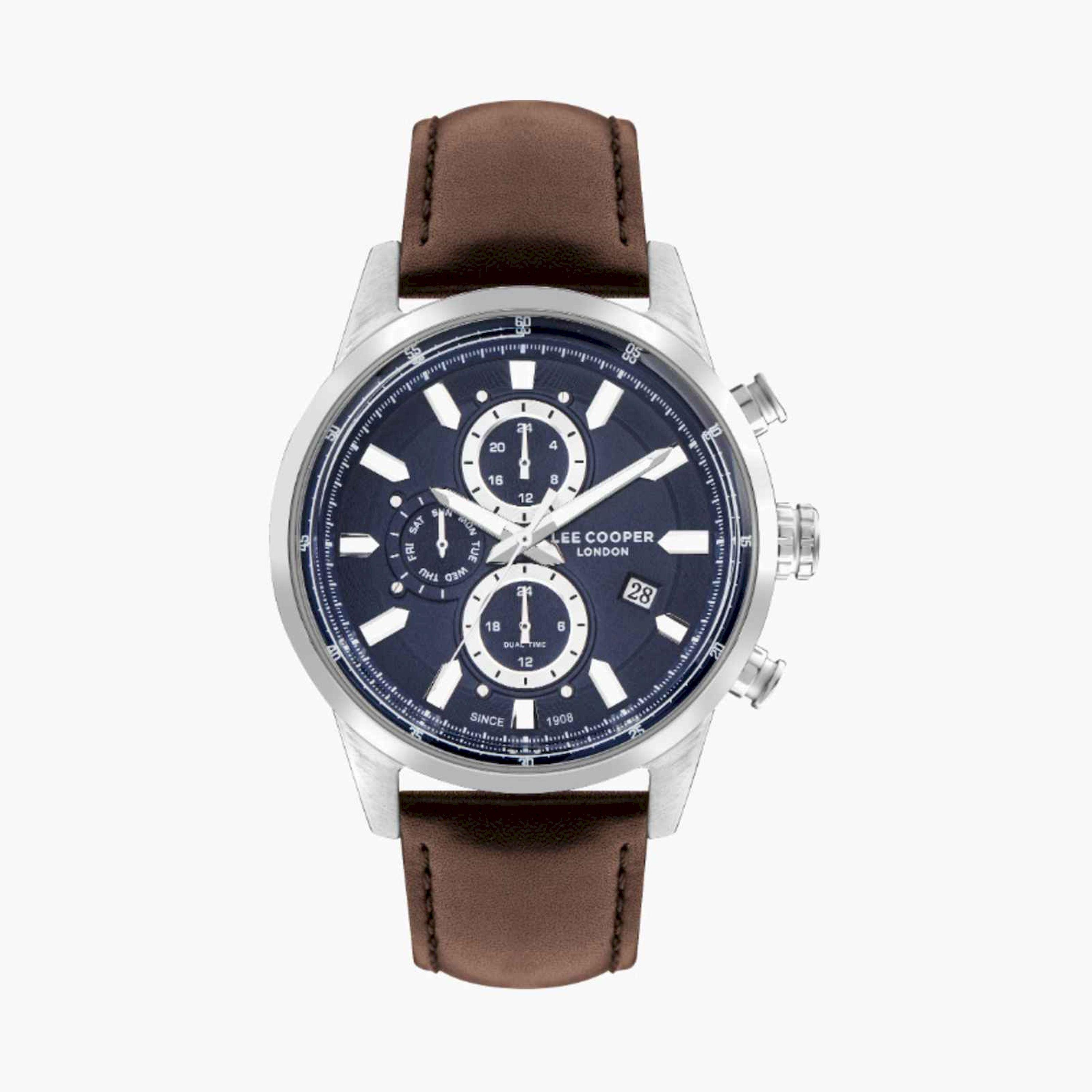 لي كوبر- ساعة رجالية كرونوغراف جلدية لون بني  45مم | LC07855.394-men-watchesandjewellery-watches-image-1
