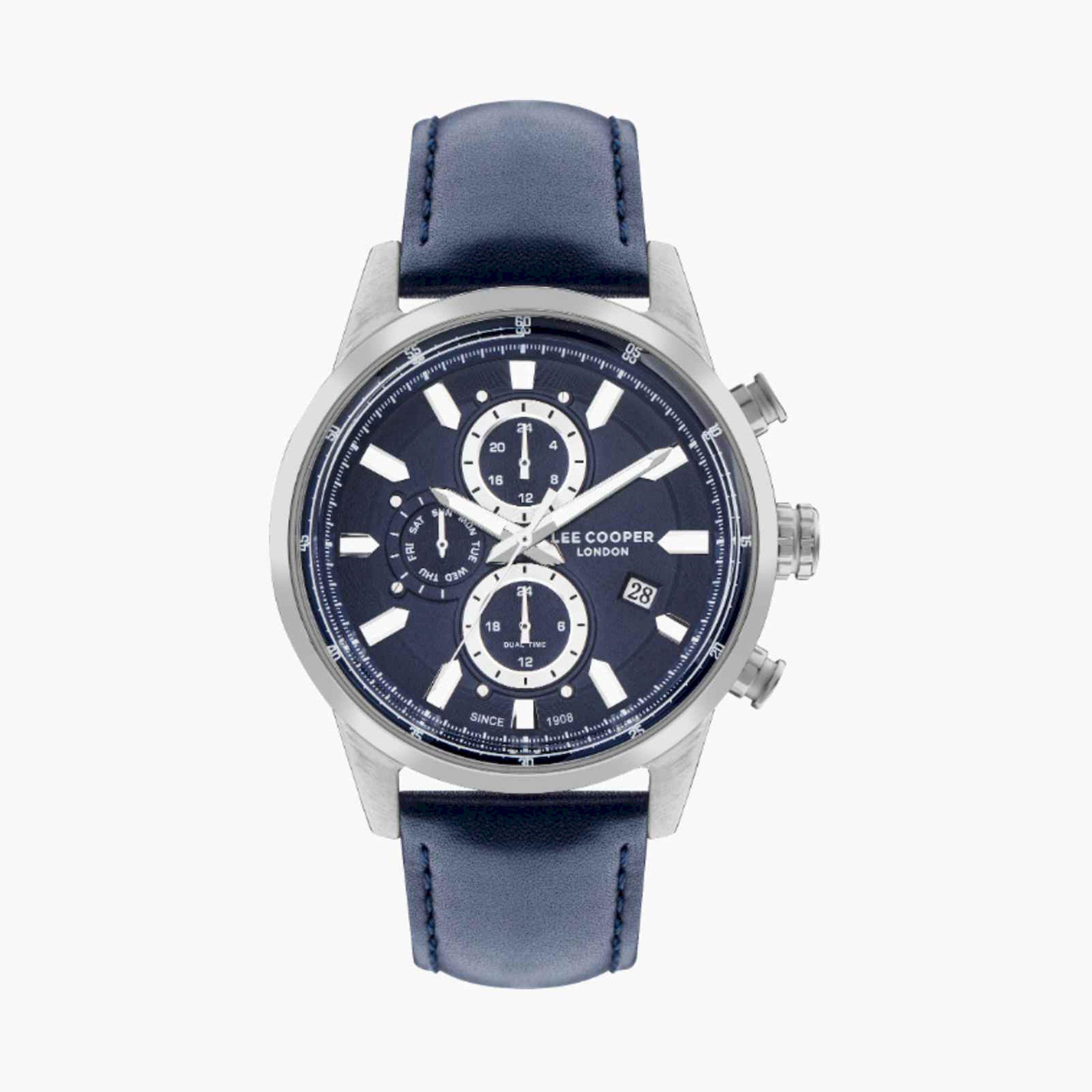 Lee Cooper Men's 45MM Blue Chronograph Leather Strap Watch | LC07855.399-men-watchesandjewellery-watches-image-1