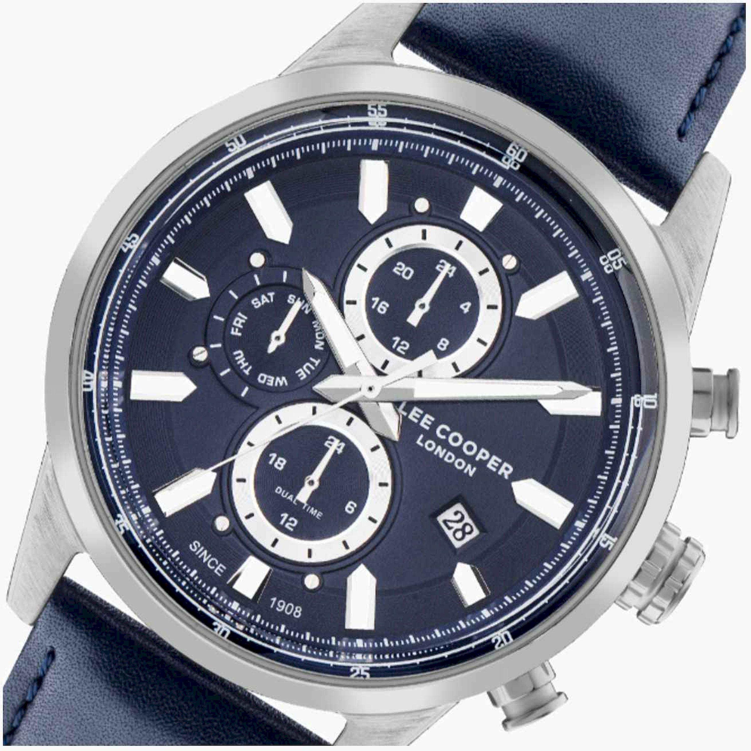 Lee Cooper Men's 45MM Blue Chronograph Leather Strap Watch | LC07855.399-men-watchesandjewellery-watches-image-2