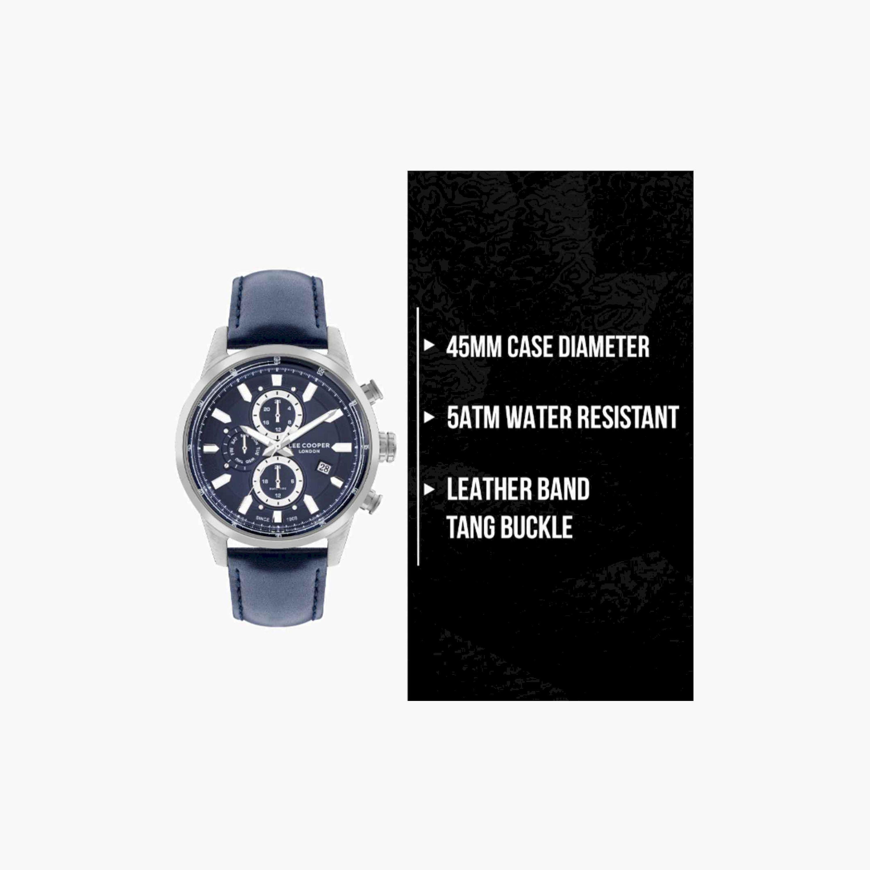Lee Cooper Men's 45MM Blue Chronograph Leather Strap Watch | LC07855.399-men-watchesandjewellery-watches-image-8