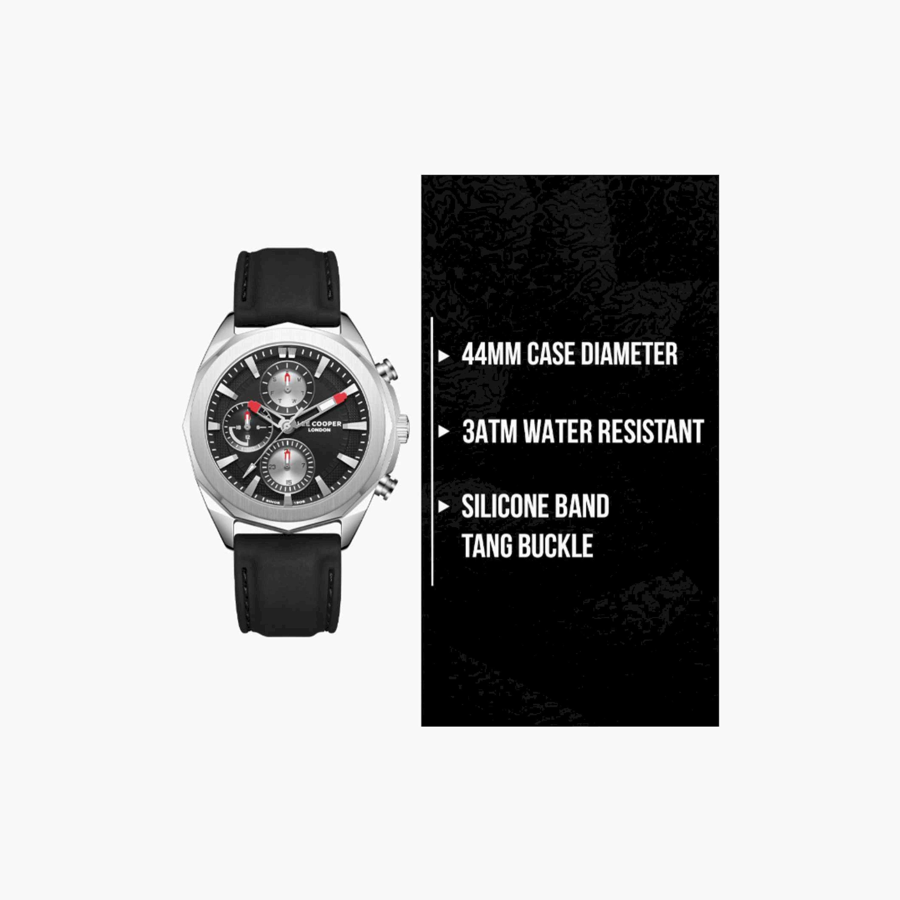 Lee Cooper Men's 44MM Black Chronograph Silicone Strap Watch | LC07990.351-men-watchesandjewellery-watches-image-10