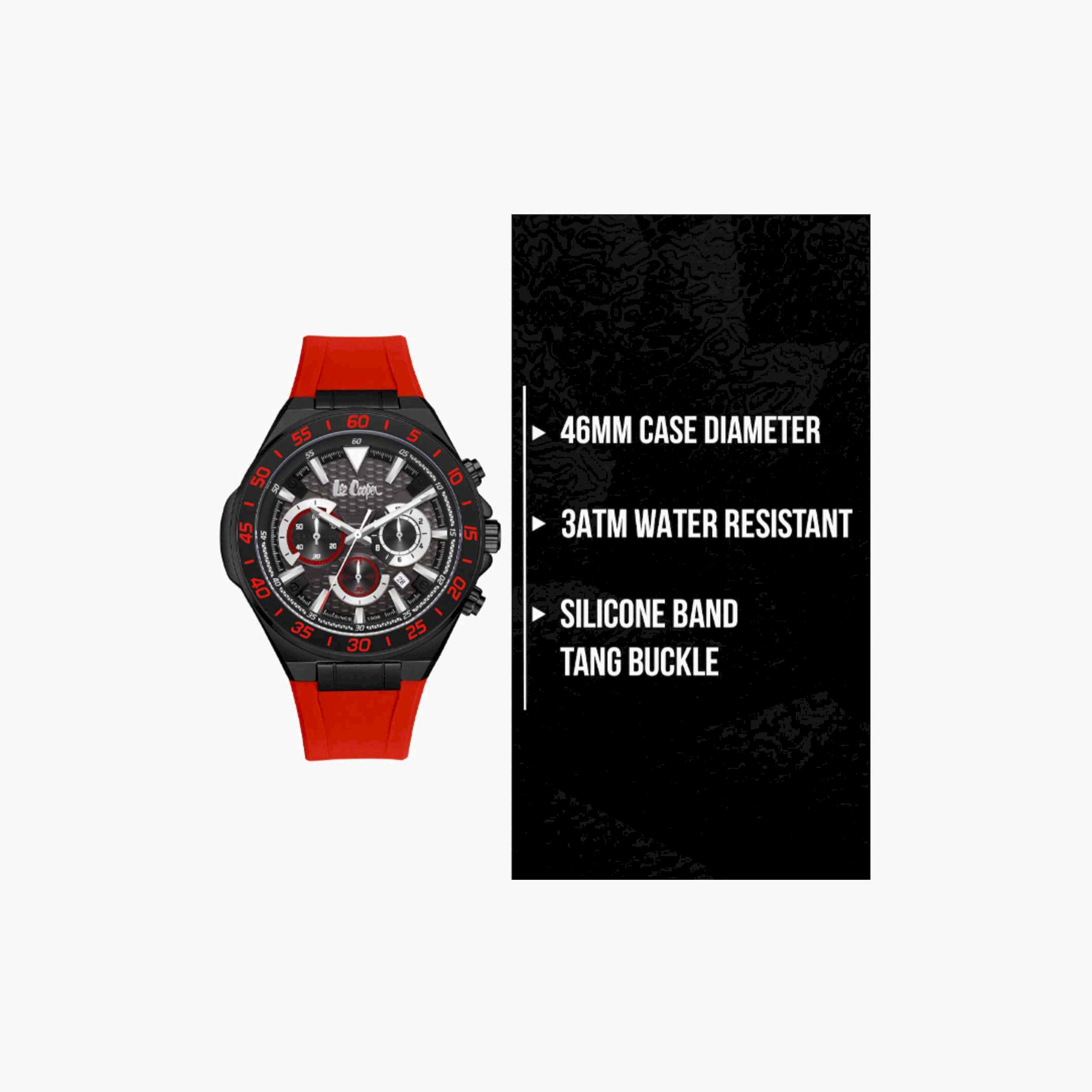 Lee Cooper Men's 46MM Red Chronograph Silicone Strap Watch | LC08003.658-men-watchesandjewellery-watches-image-10