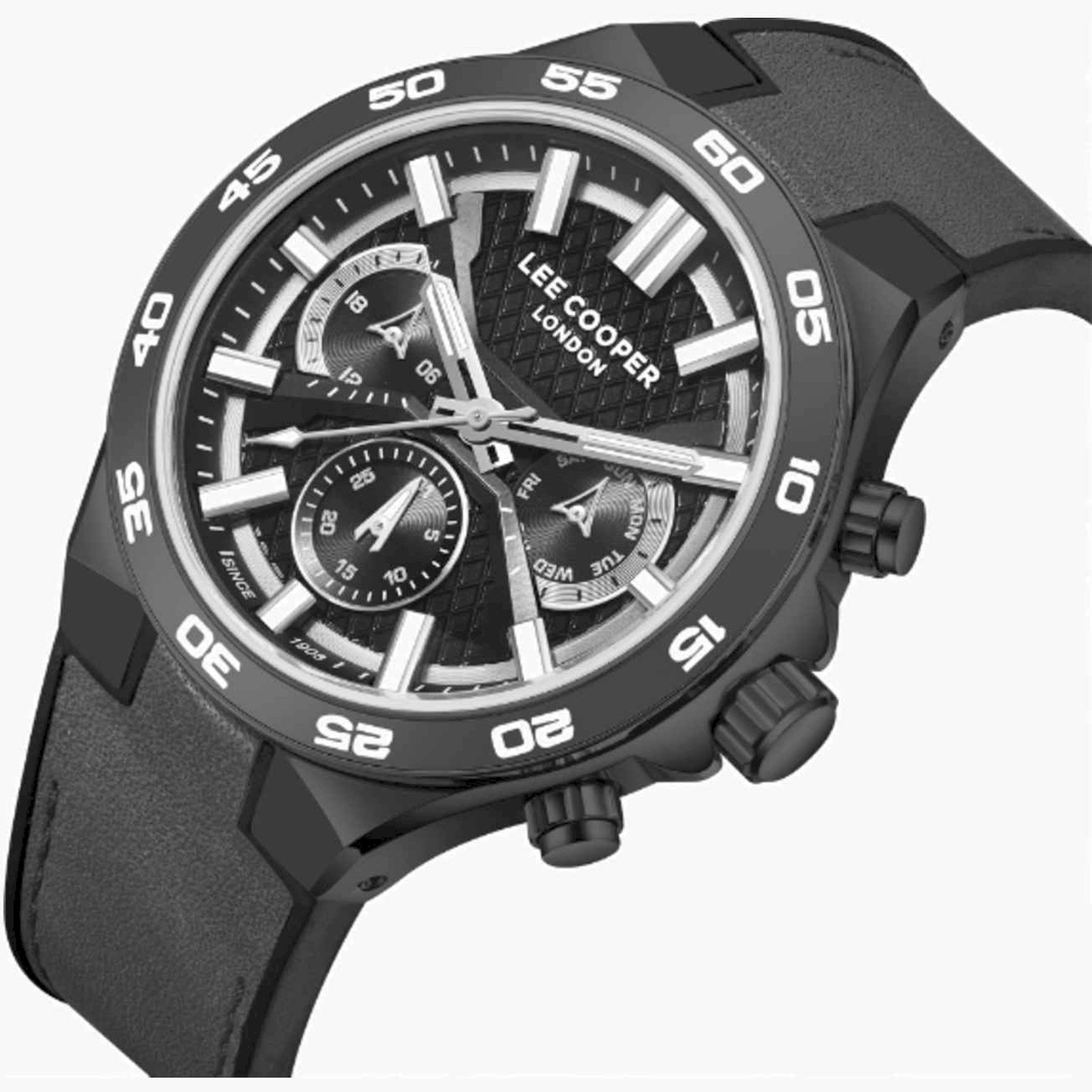 لي كوبر- ساعة رجالية كرونوغراف جلدية لون رمادي  45مم | LC08066.066-men-watchesandjewellery-watches-image-2