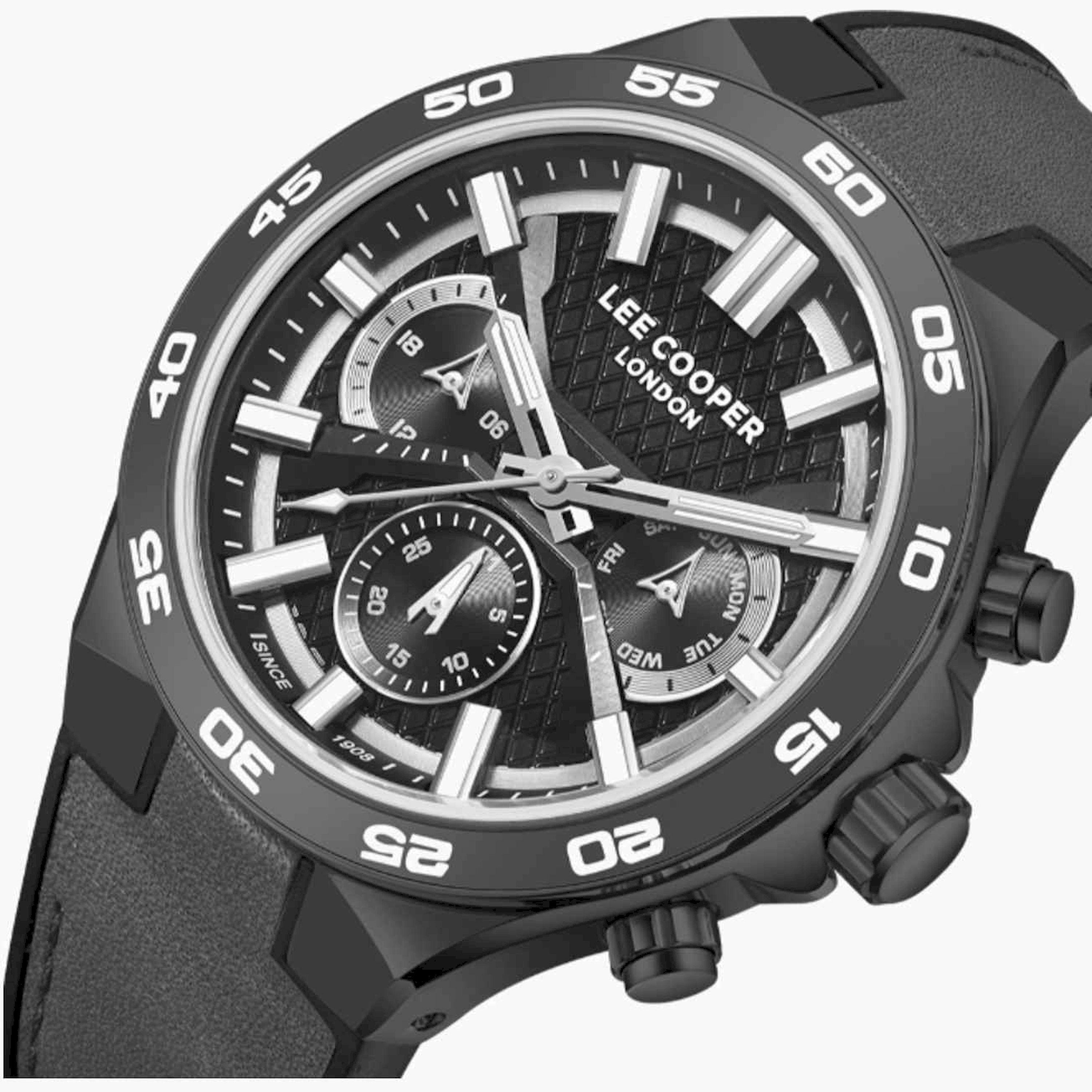 لي كوبر- ساعة رجالية كرونوغراف جلدية لون رمادي  45مم | LC08066.066-men-watchesandjewellery-watches-image-6