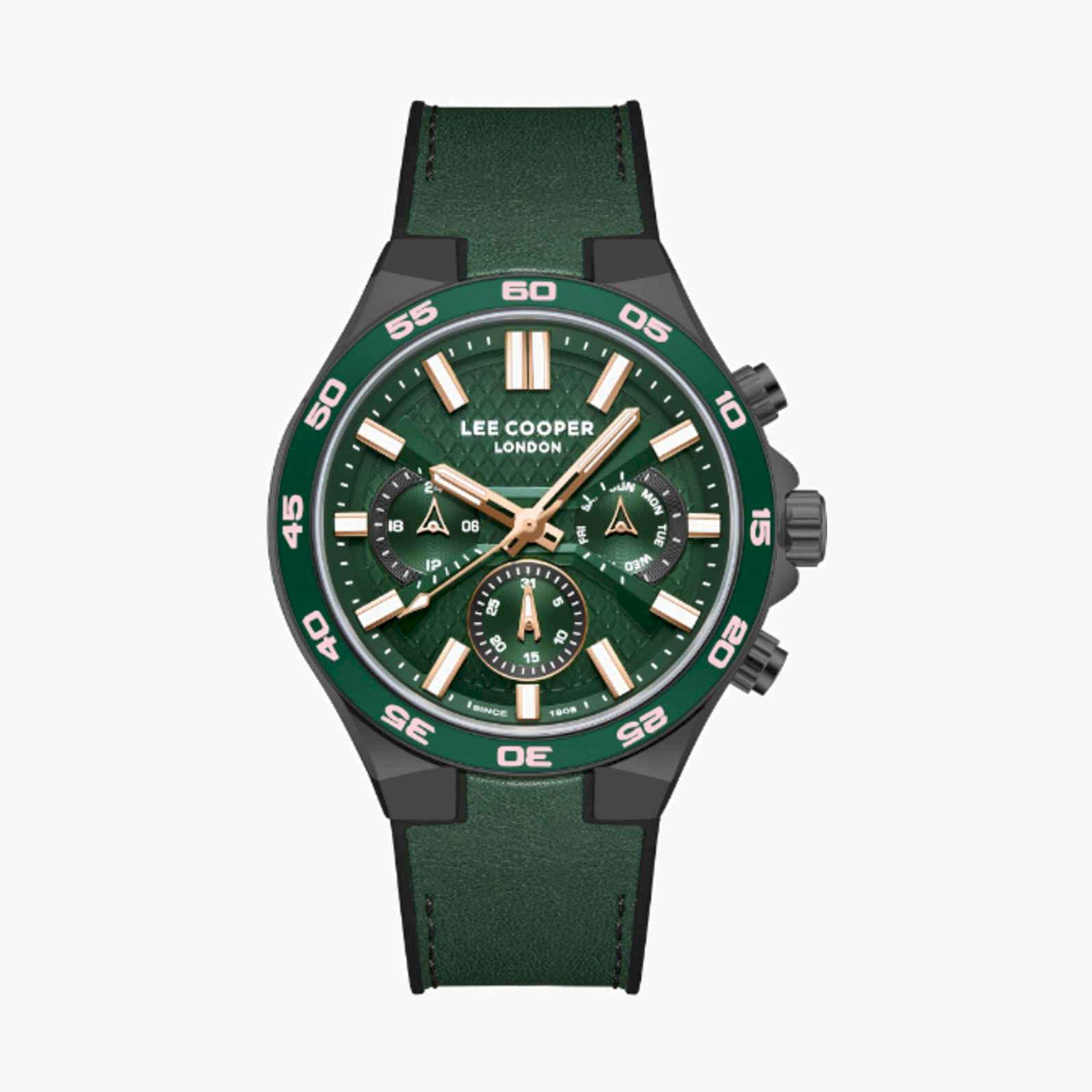 لي كوبر- ساعة رجالية كرونوغراف جلدية لون أخضر  45مم | LC08066.077-men-watchesandjewellery-watches-image-1