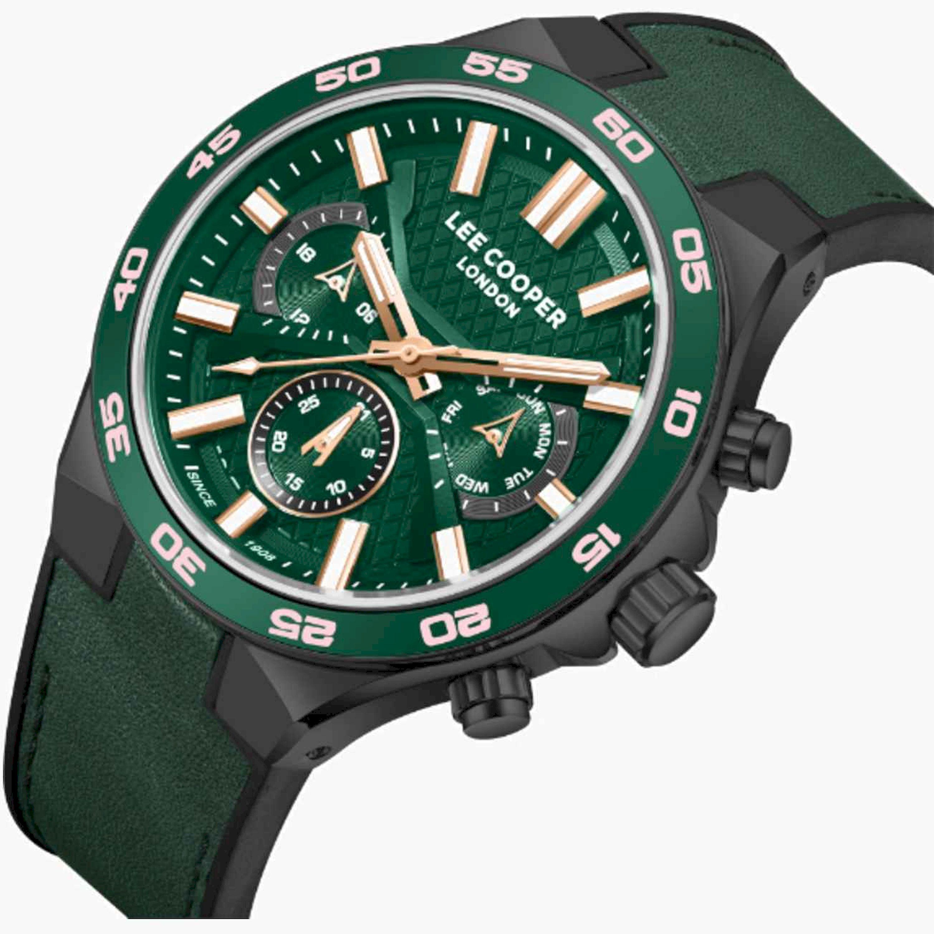 لي كوبر- ساعة رجالية كرونوغراف جلدية لون أخضر  45مم | LC08066.077-men-watchesandjewellery-watches-image-2