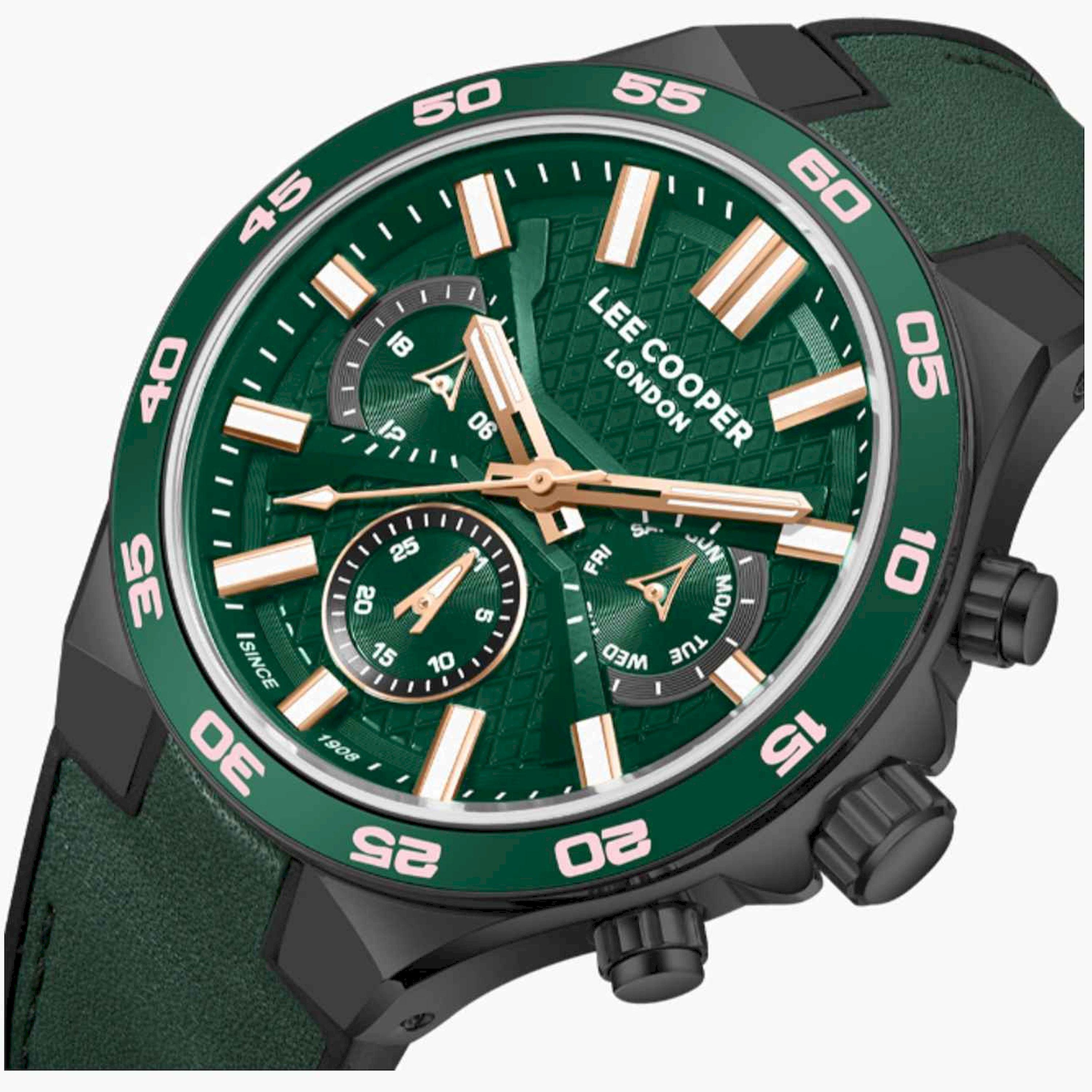 لي كوبر- ساعة رجالية كرونوغراف جلدية لون أخضر  45مم | LC08066.077-men-watchesandjewellery-watches-image-6
