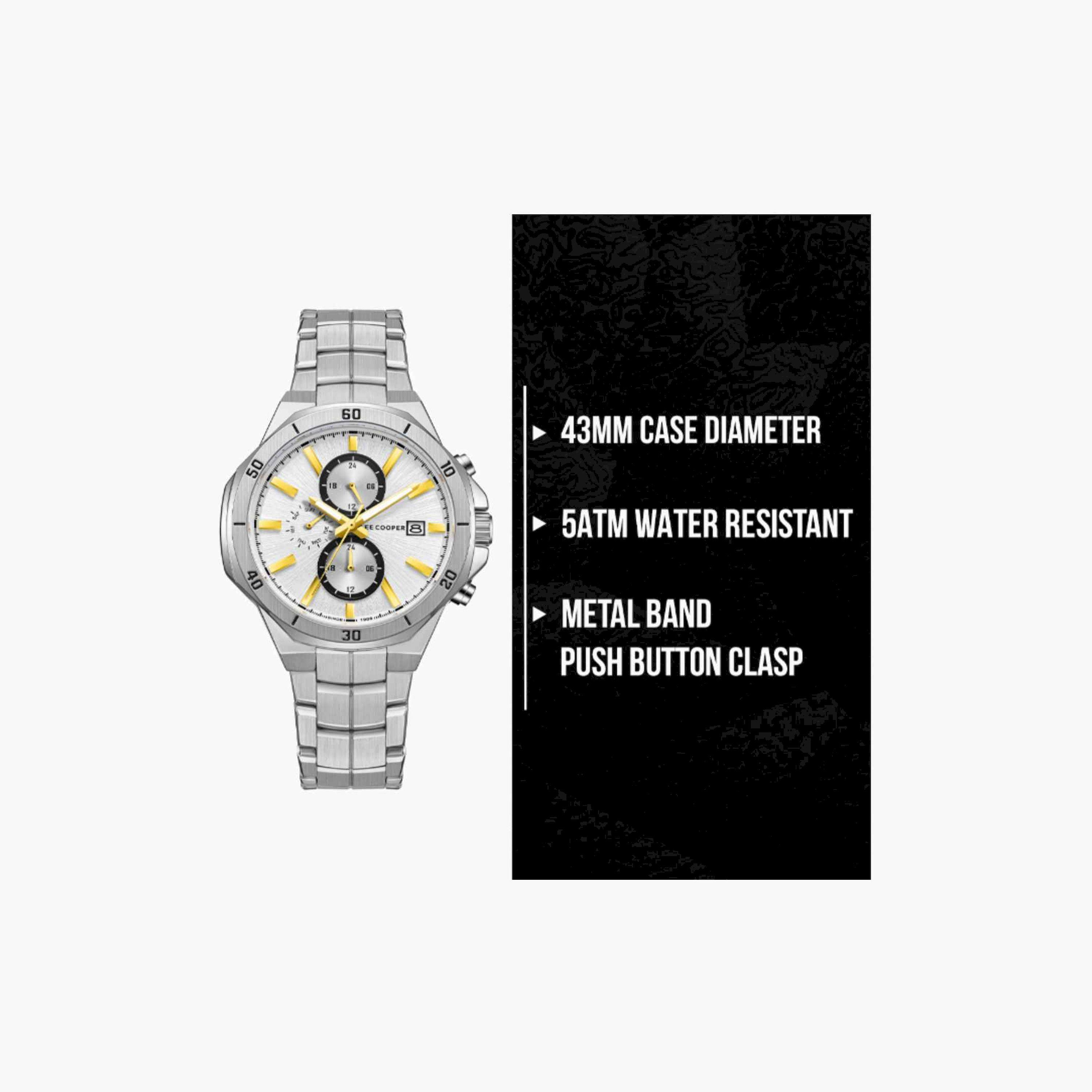 Lee Cooper Men's 43MM Silver Chronograph Metal Strap Watch | LC08087.330-men-watchesandjewellery-watches-image-10