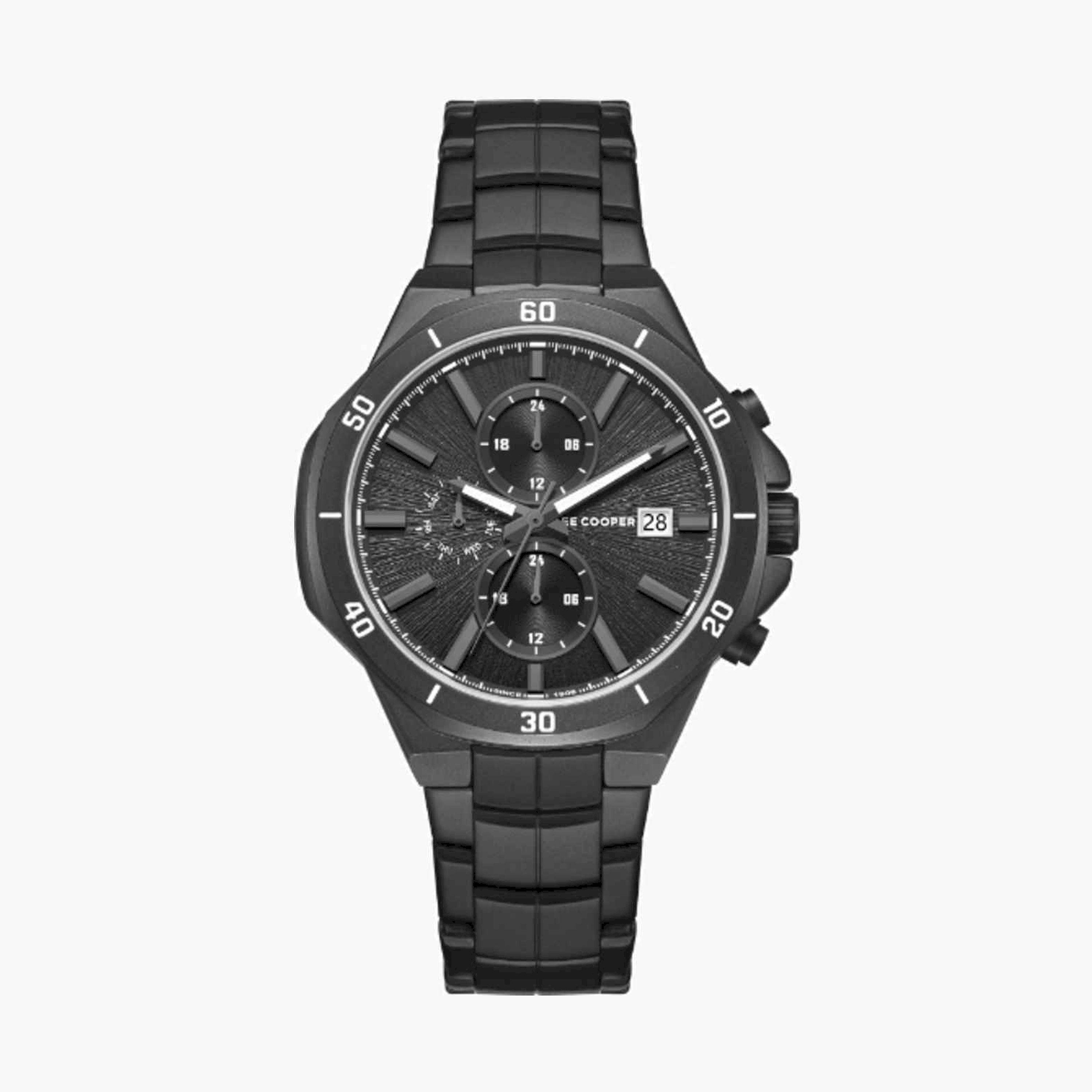 Lee Cooper Men's 43MM Black Chronograph Metal Strap Watch | LC08087.660-men-watchesandjewellery-watches-image-1