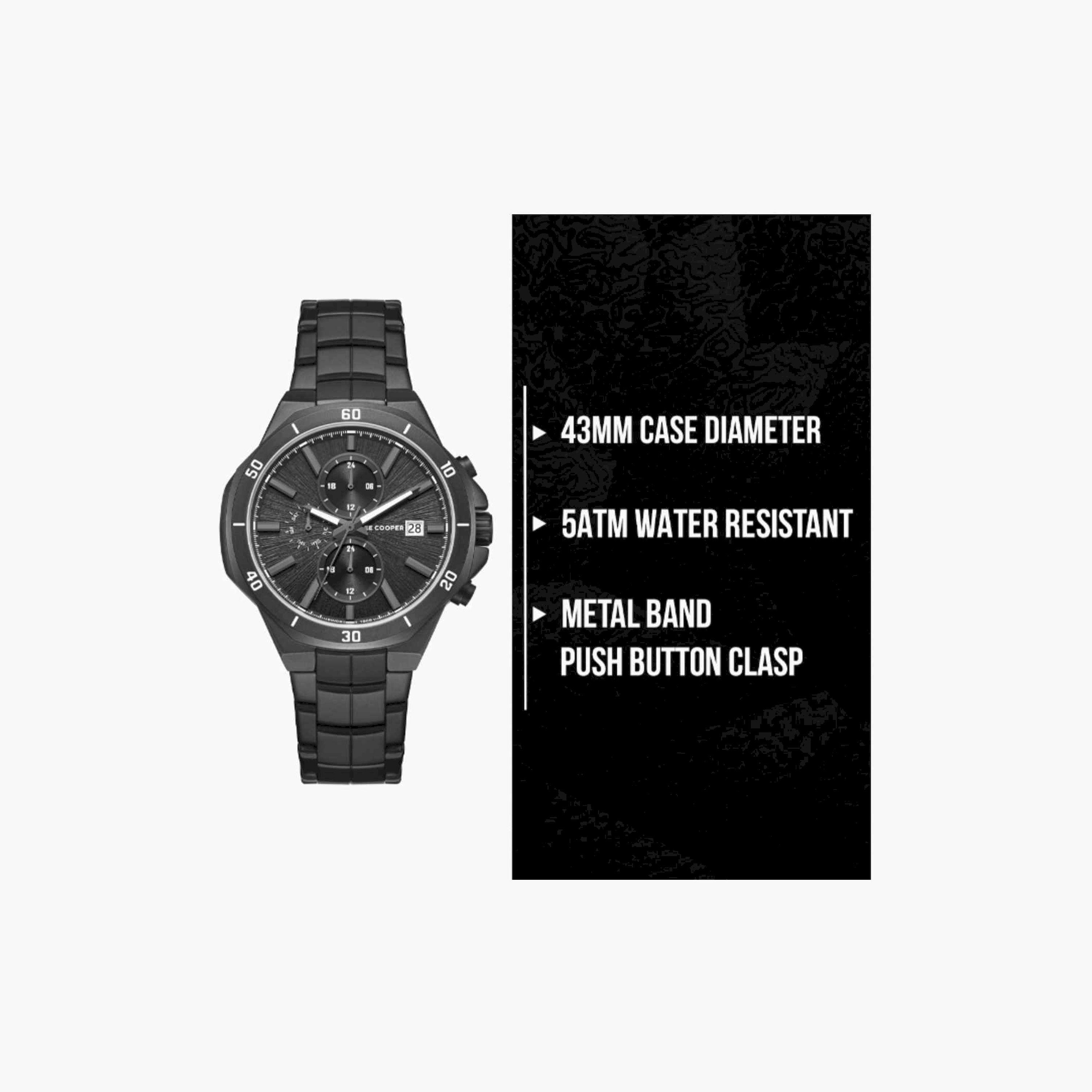 Lee Cooper Men's 43MM Black Chronograph Metal Strap Watch | LC08087.660-men-watchesandjewellery-watches-image-10