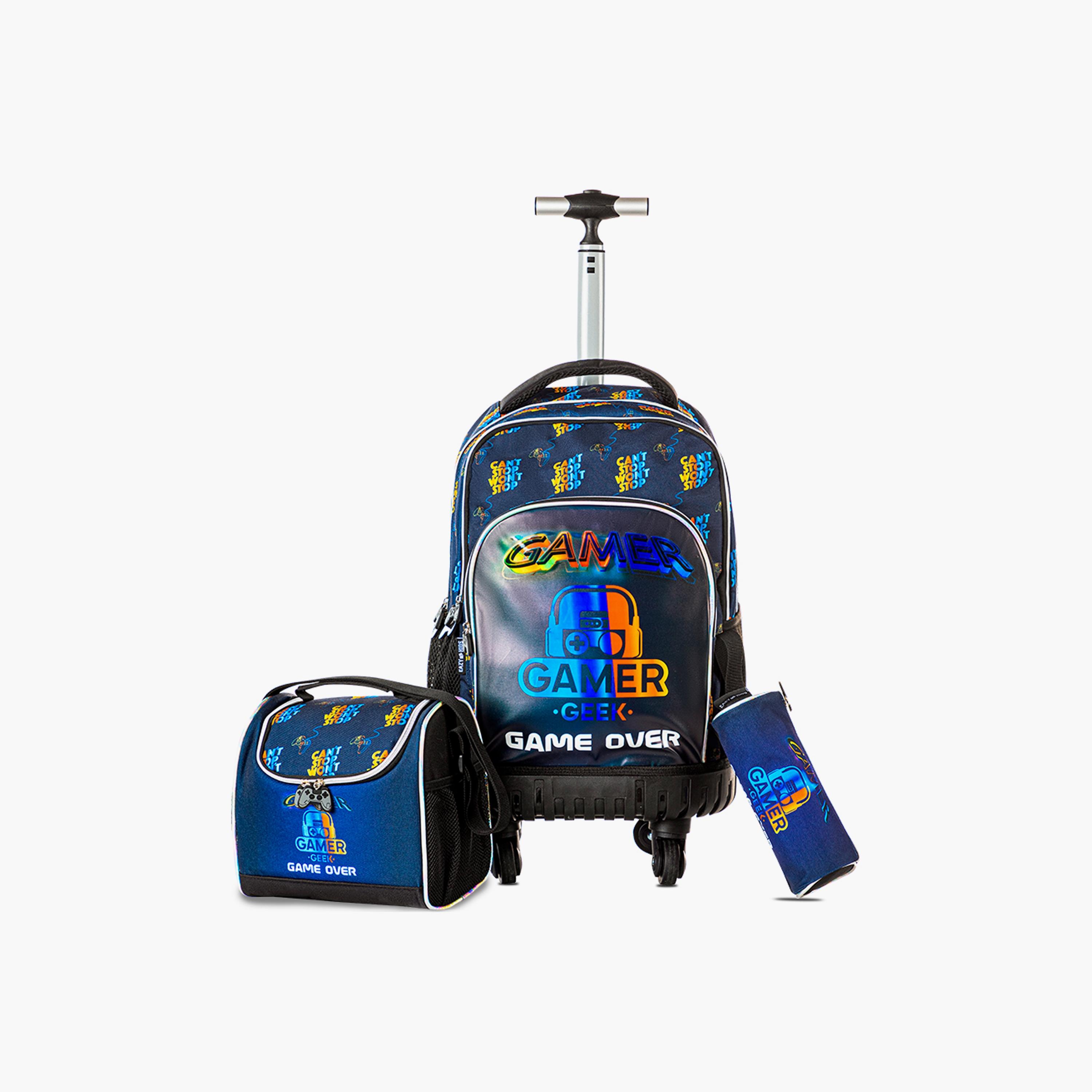 Eazy Kids 4-Wheel Trolley School Backpack with Lunch Bag & Pencil Case - Gamer Edition - 18 Inch-school-bagsandbackpacks-trolleybags-image-1