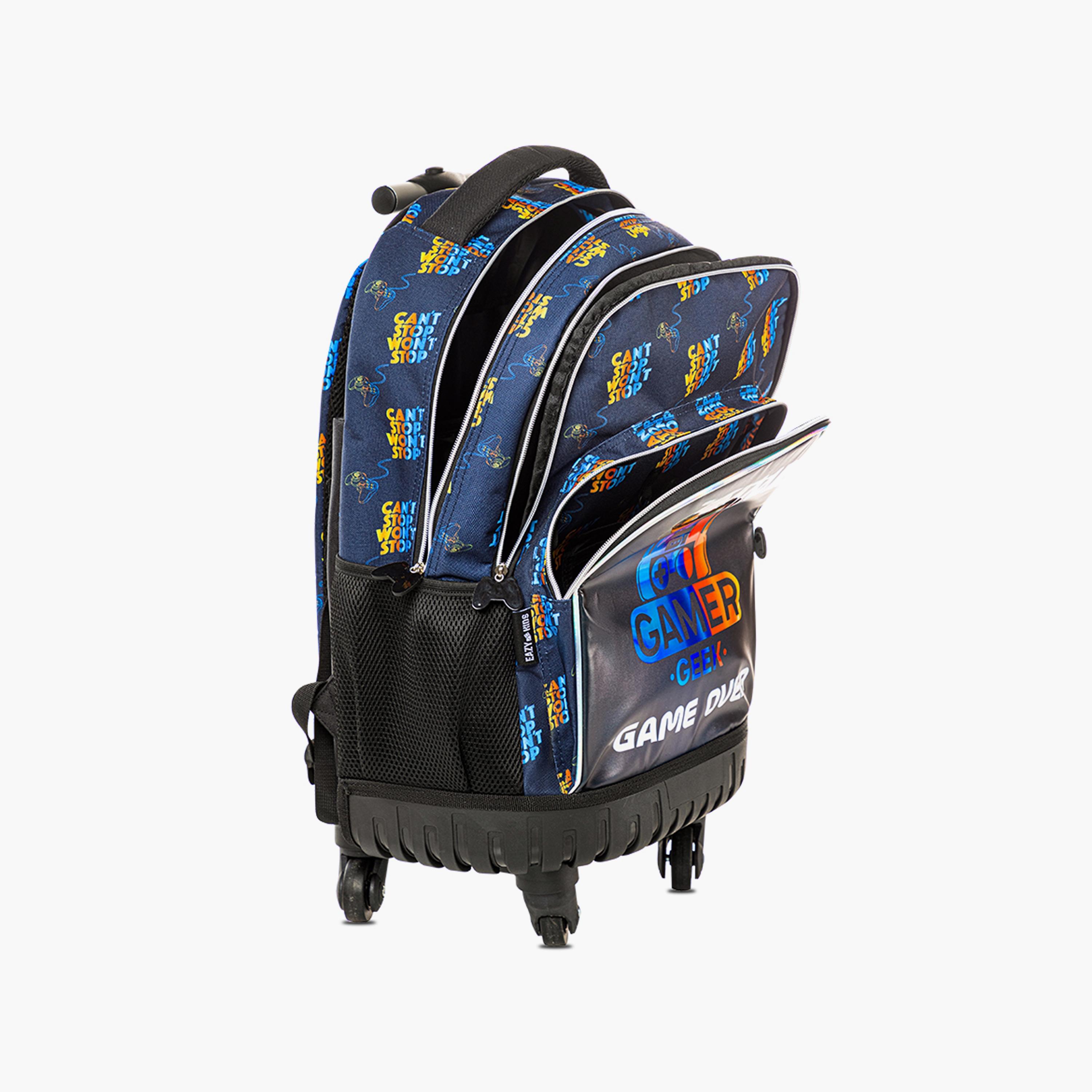 Eazy Kids 4-Wheel Trolley School Backpack with Lunch Bag & Pencil Case - Gamer Edition - 18 Inch-school-bagsandbackpacks-trolleybags-image-14