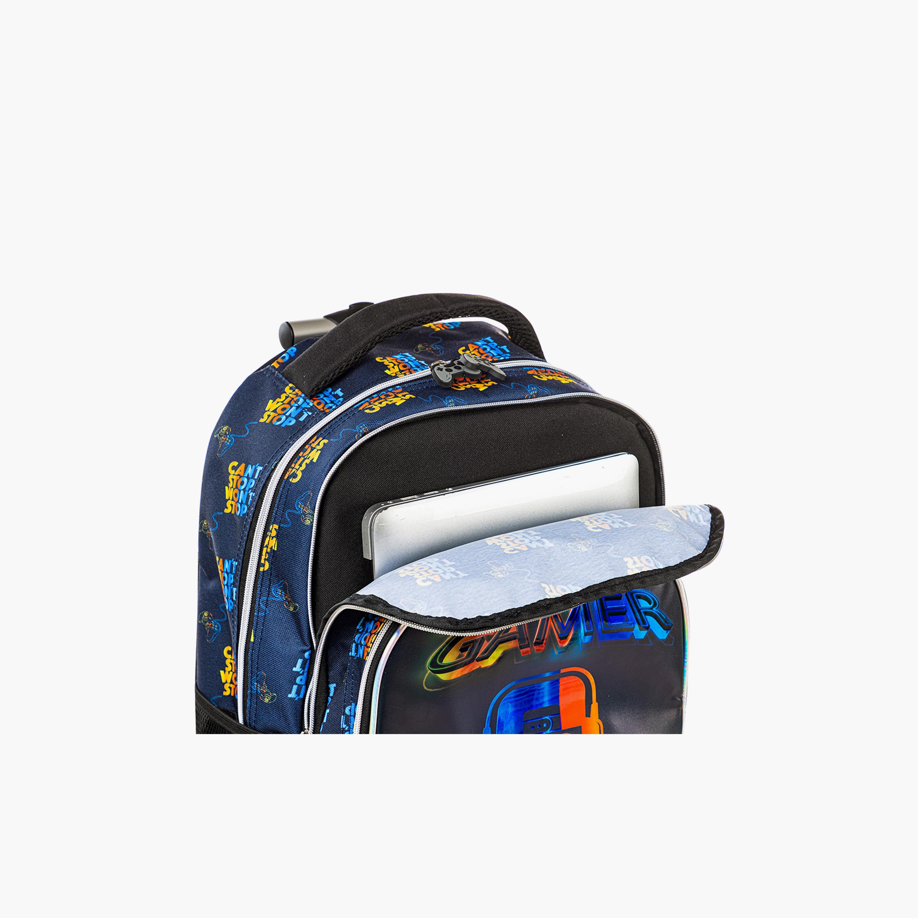 Eazy Kids 4-Wheel Trolley School Backpack with Lunch Bag & Pencil Case - Gamer Edition - 18 Inch-school-bagsandbackpacks-trolleybags-image-8