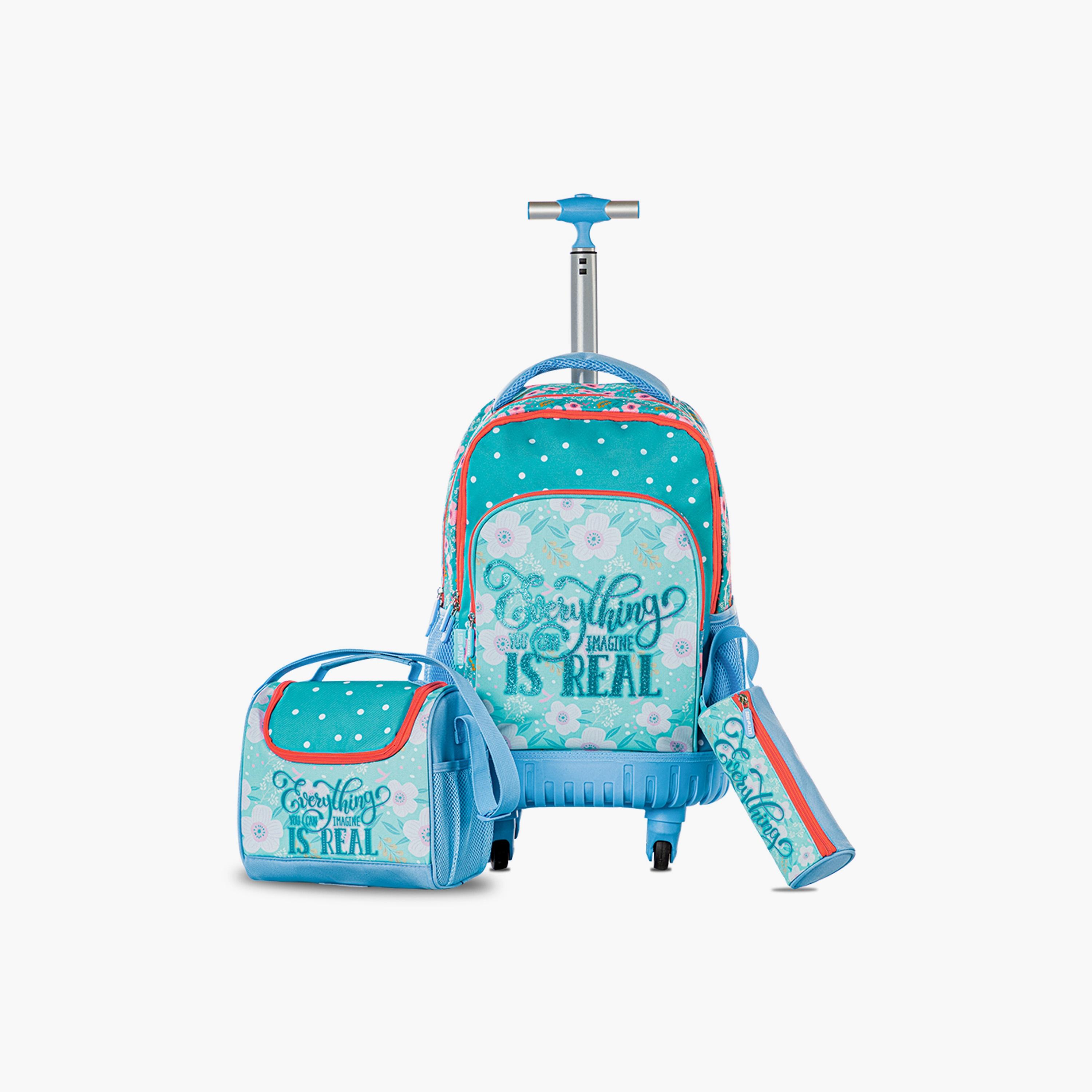 Eazy Kids 4-Wheel Trolley School Backpack with Lunch Bag & Pencil Case - Floral Edition - 18 Inch-school-bagsandbackpacks-trolleybags-image-1