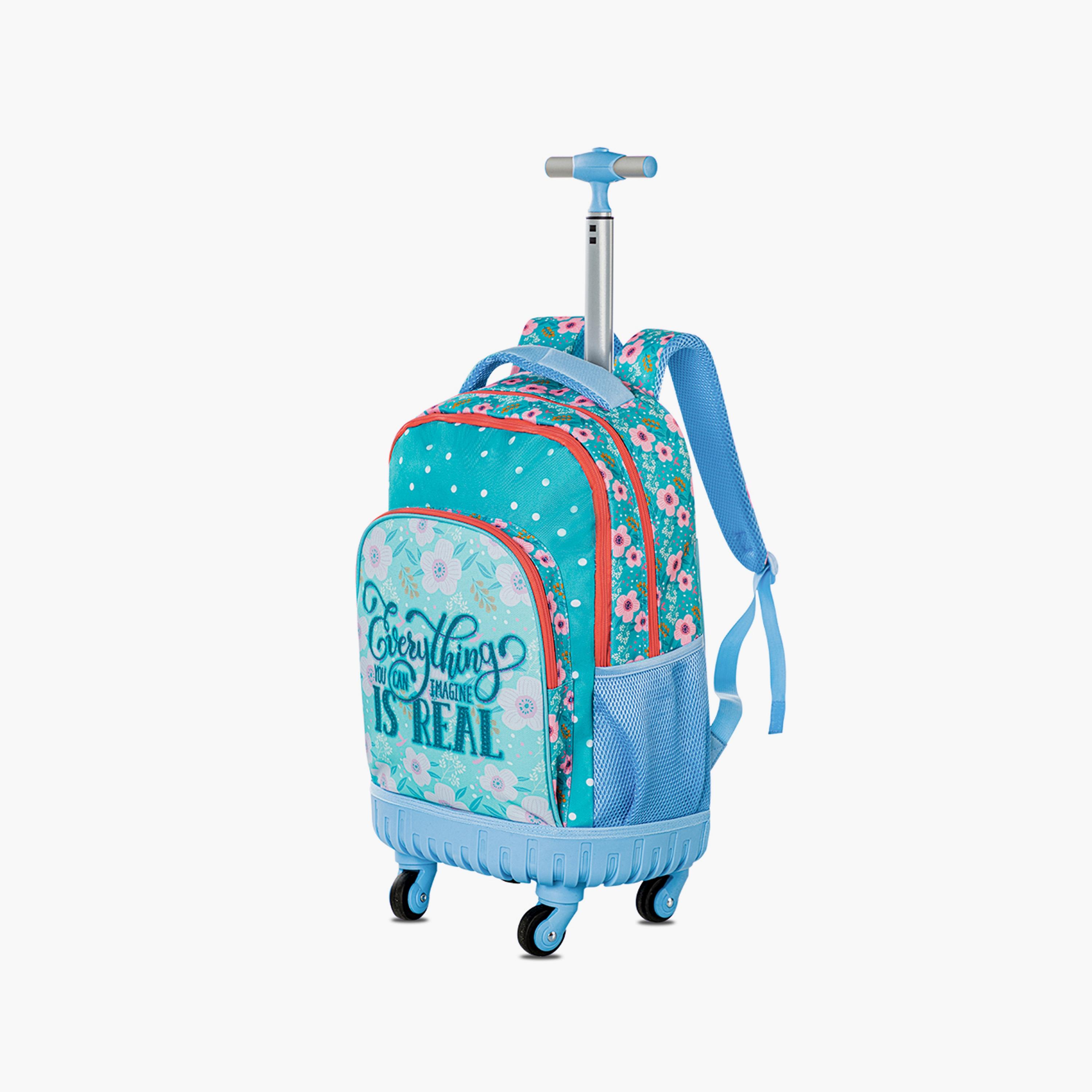 Eazy Kids 4-Wheel Trolley School Backpack with Lunch Bag & Pencil Case - Floral Edition - 18 Inch-school-bagsandbackpacks-trolleybags-image-10