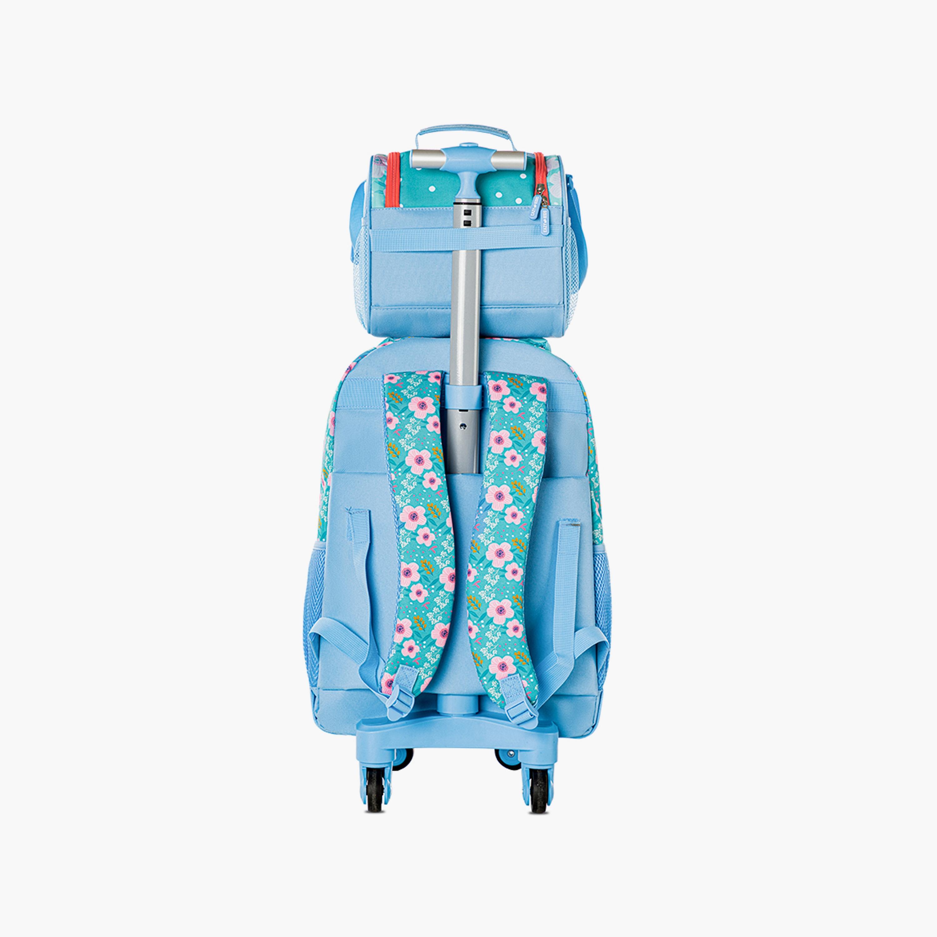 Eazy Kids 4-Wheel Trolley School Backpack with Lunch Bag & Pencil Case - Floral Edition - 18 Inch-school-bagsandbackpacks-trolleybags-image-11