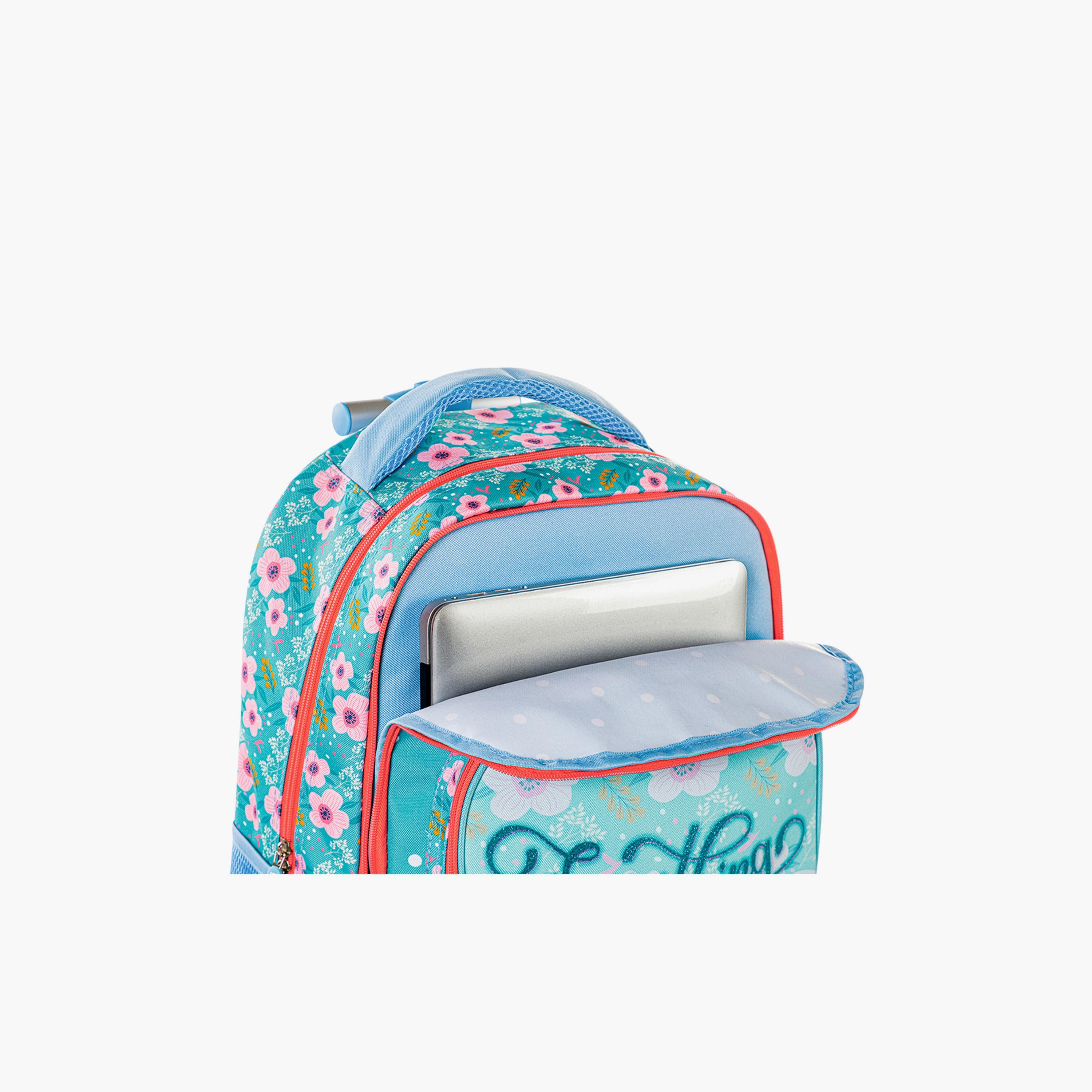 Eazy Kids 4-Wheel Trolley School Backpack with Lunch Bag & Pencil Case - Floral Edition - 18 Inch-school-bagsandbackpacks-trolleybags-image-7