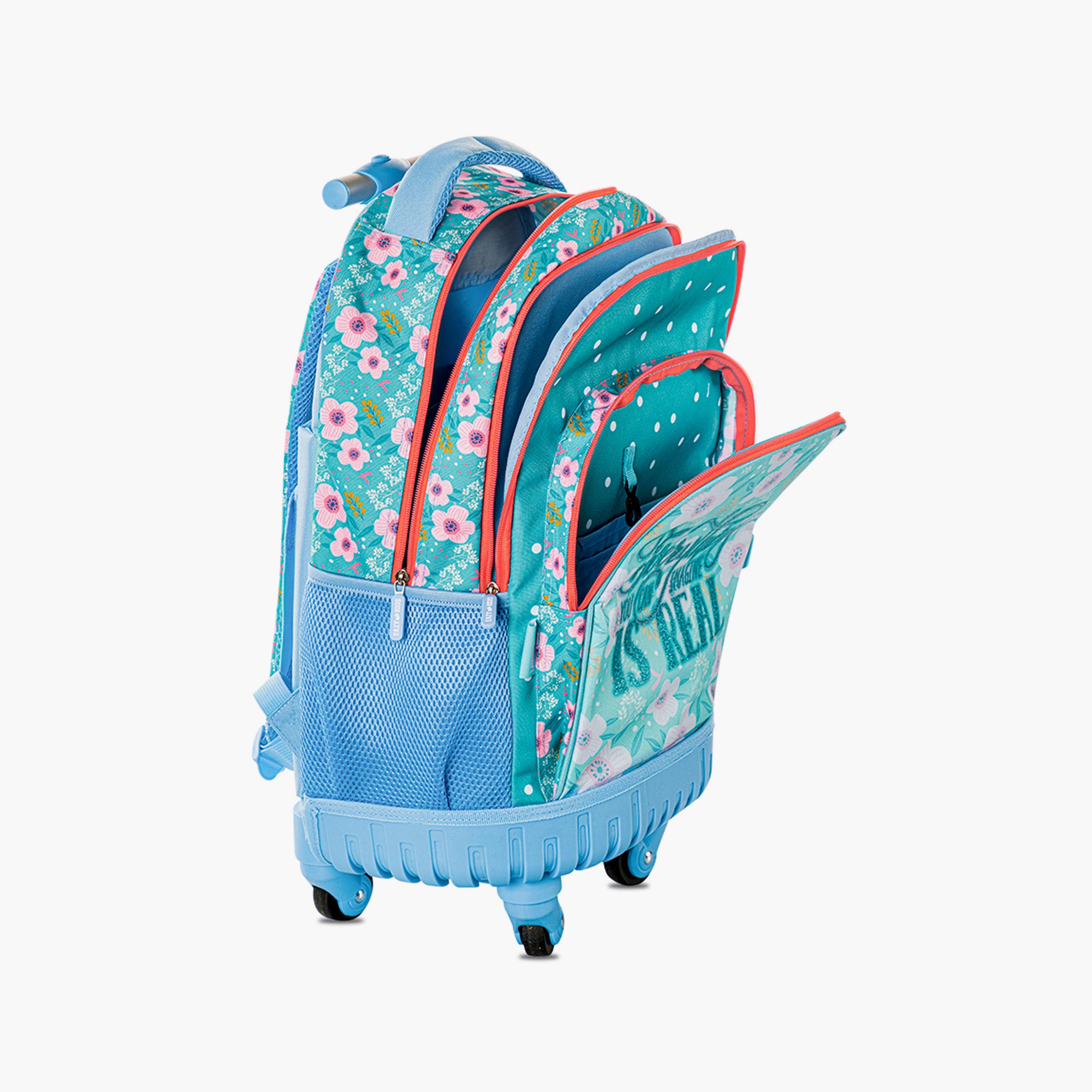 Eazy Kids 4-Wheel Trolley School Backpack with Lunch Bag & Pencil Case - Floral Edition - 18 Inch-school-bagsandbackpacks-trolleybags-image-9
