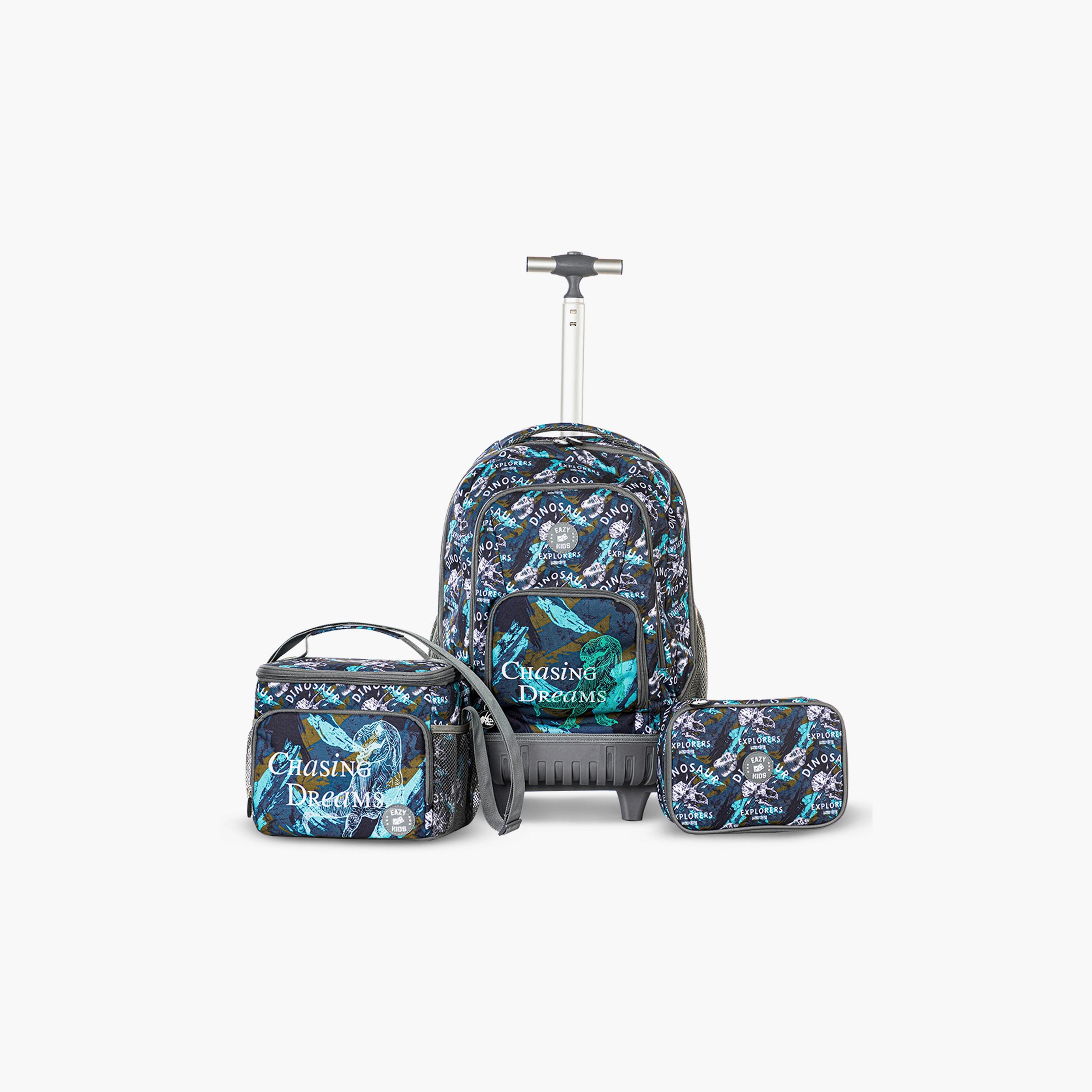 Eazy Kids Printed Trolley Backpack with Lunch Bag & Pencil Case - T Rex - 18 Inch-school-bagsandbackpacks-trolleybags-image-1