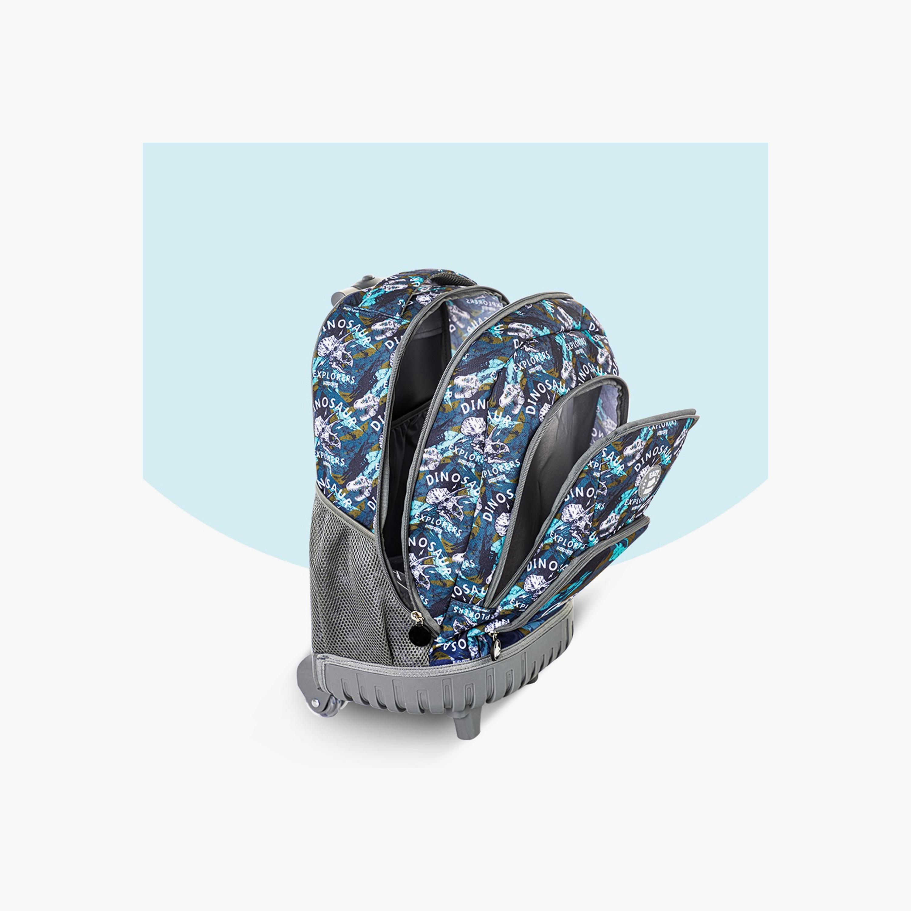 Eazy Kids Printed Trolley Backpack with Lunch Bag & Pencil Case - T Rex - 18 Inch-school-bagsandbackpacks-trolleybags-image-8