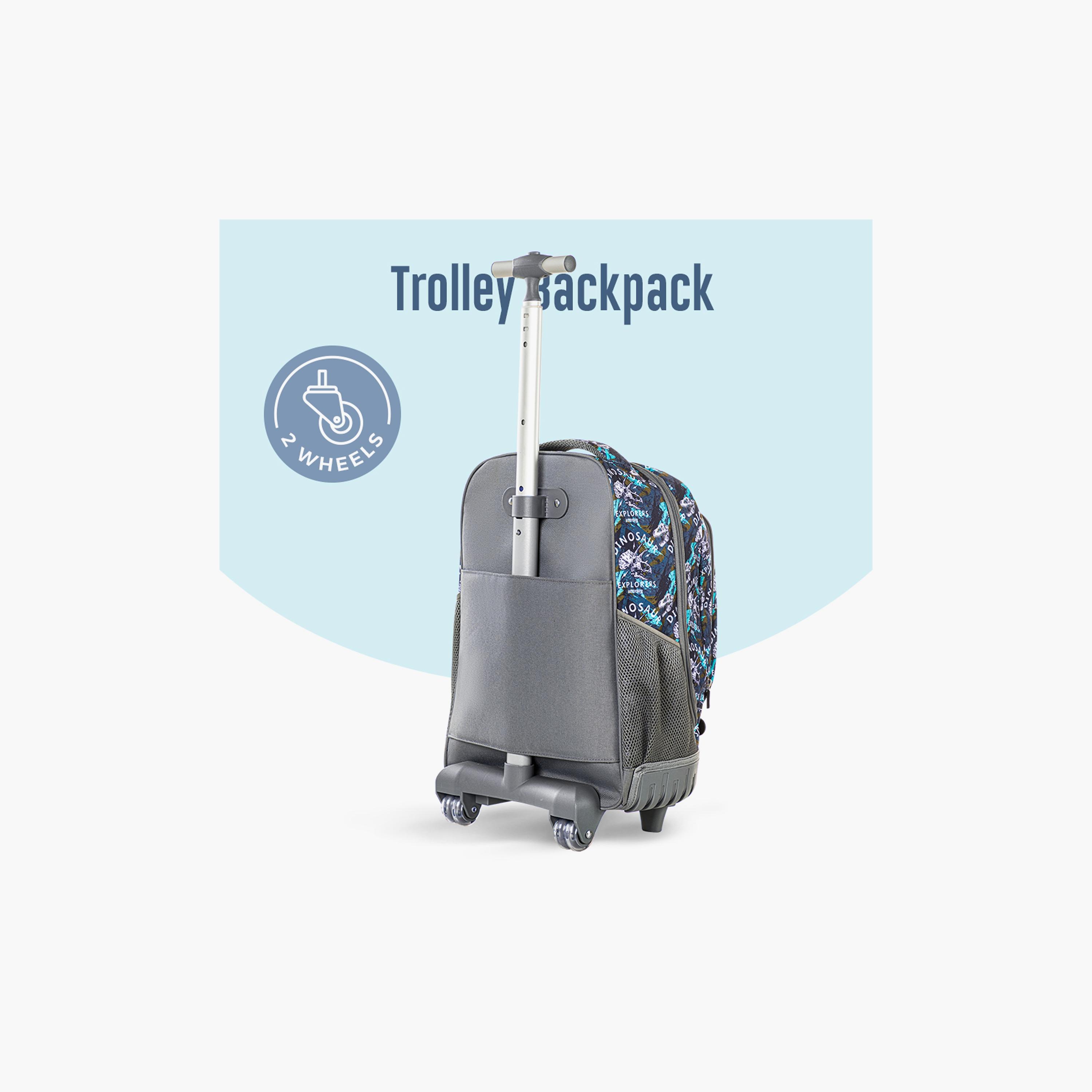 Eazy Kids Printed Trolley Backpack with Lunch Bag & Pencil Case - T Rex - 18 Inch-school-bagsandbackpacks-trolleybags-image-9