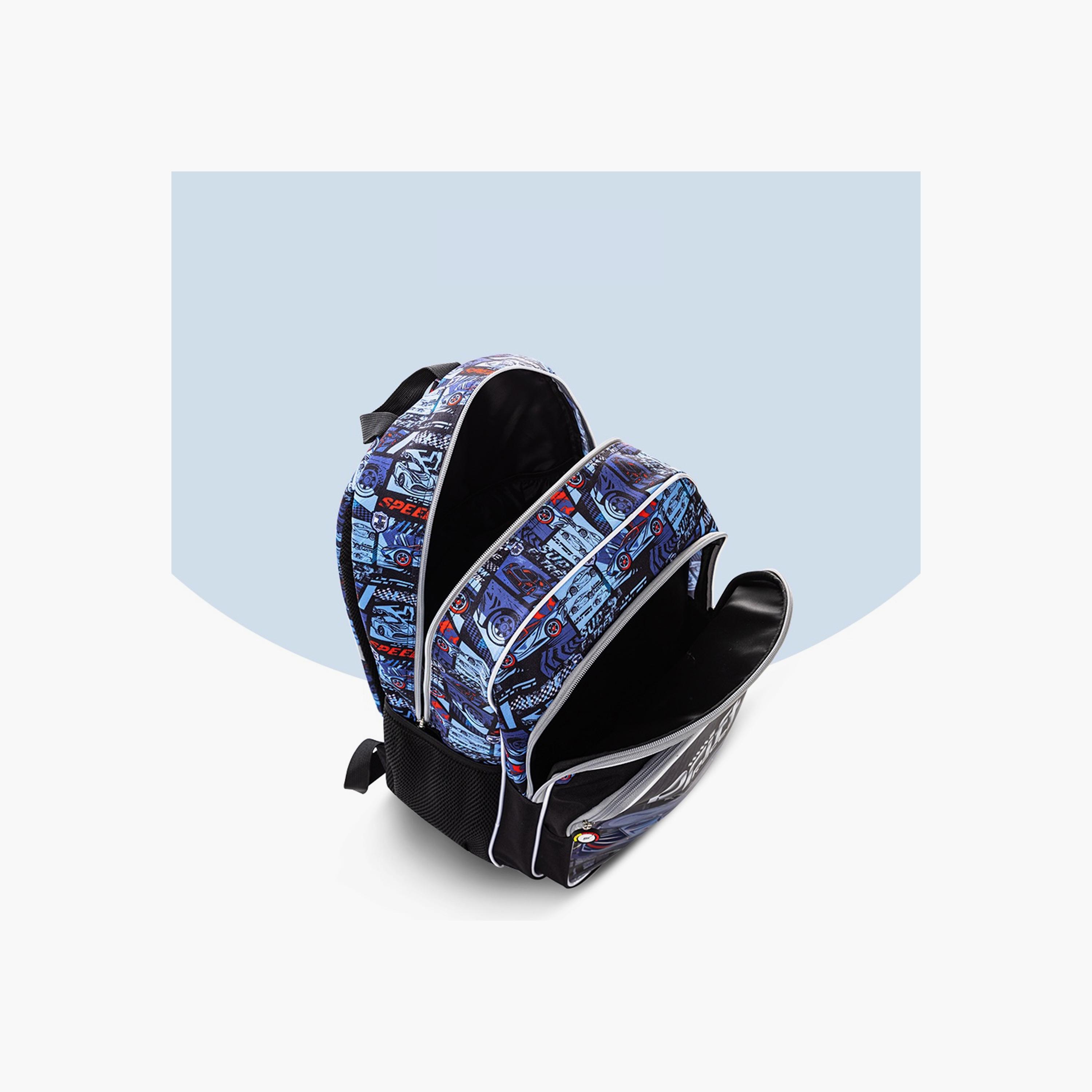 Eazy Kids Printed Backpack with Lunch Bag & Pencil Case - Car Racing - 18 Inch-school-bagsandbackpacks-sets-image-6