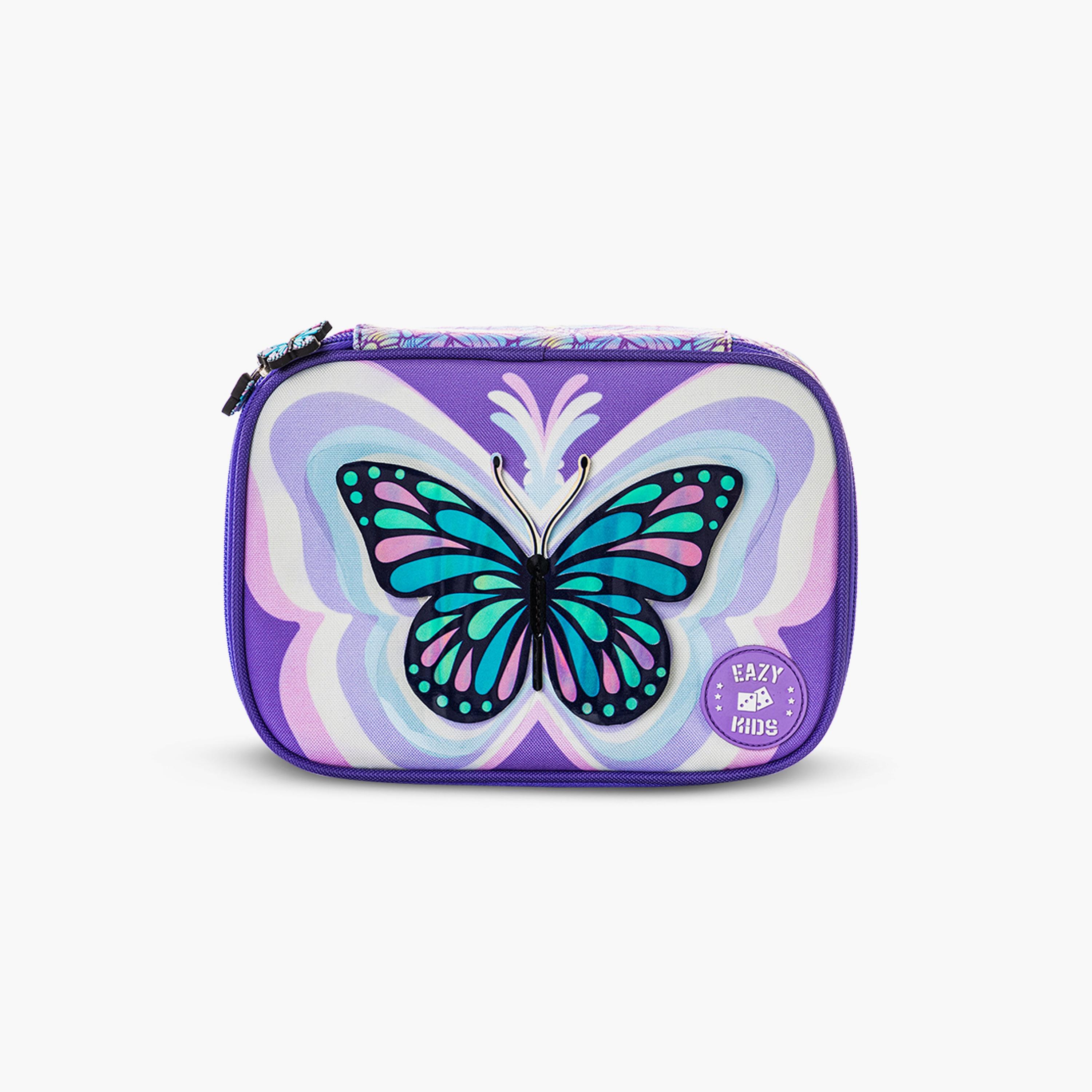 Eazy Kids Printed Backpack with Lunch Bag & Pencil Case - 3D Butterfly Purple - 18 Inch-school-bagsandbackpacks-sets-image-10