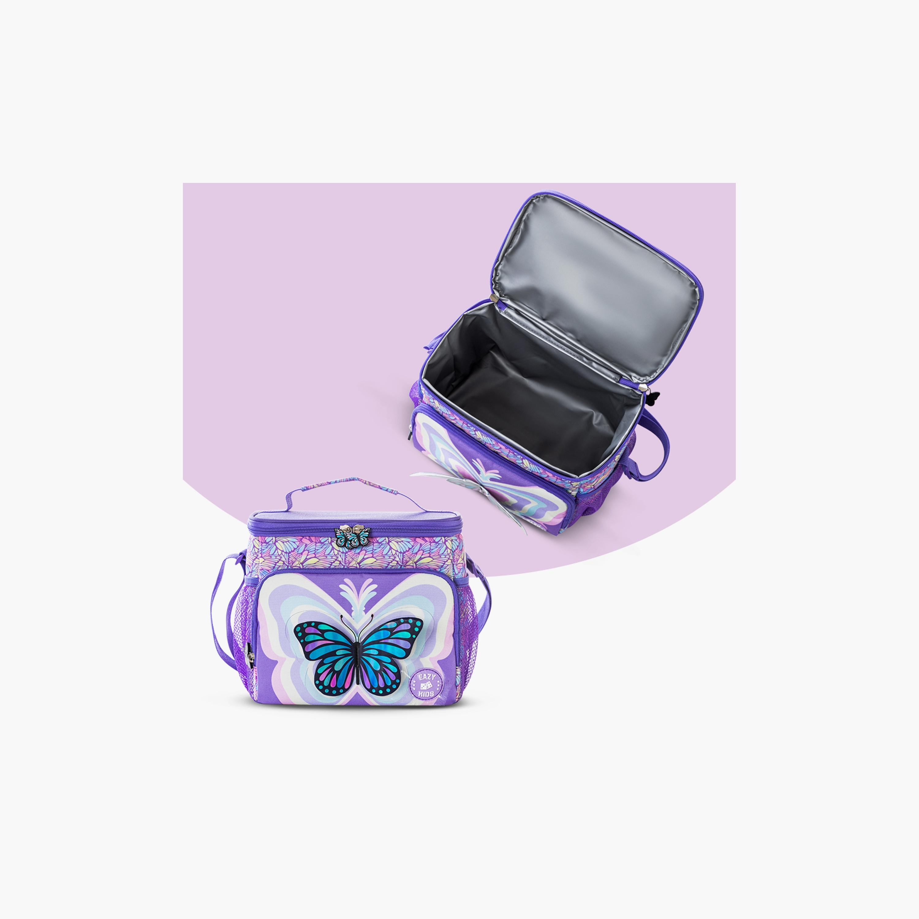 Eazy Kids Printed Backpack with Lunch Bag & Pencil Case - 3D Butterfly Purple - 18 Inch-school-bagsandbackpacks-sets-image-12