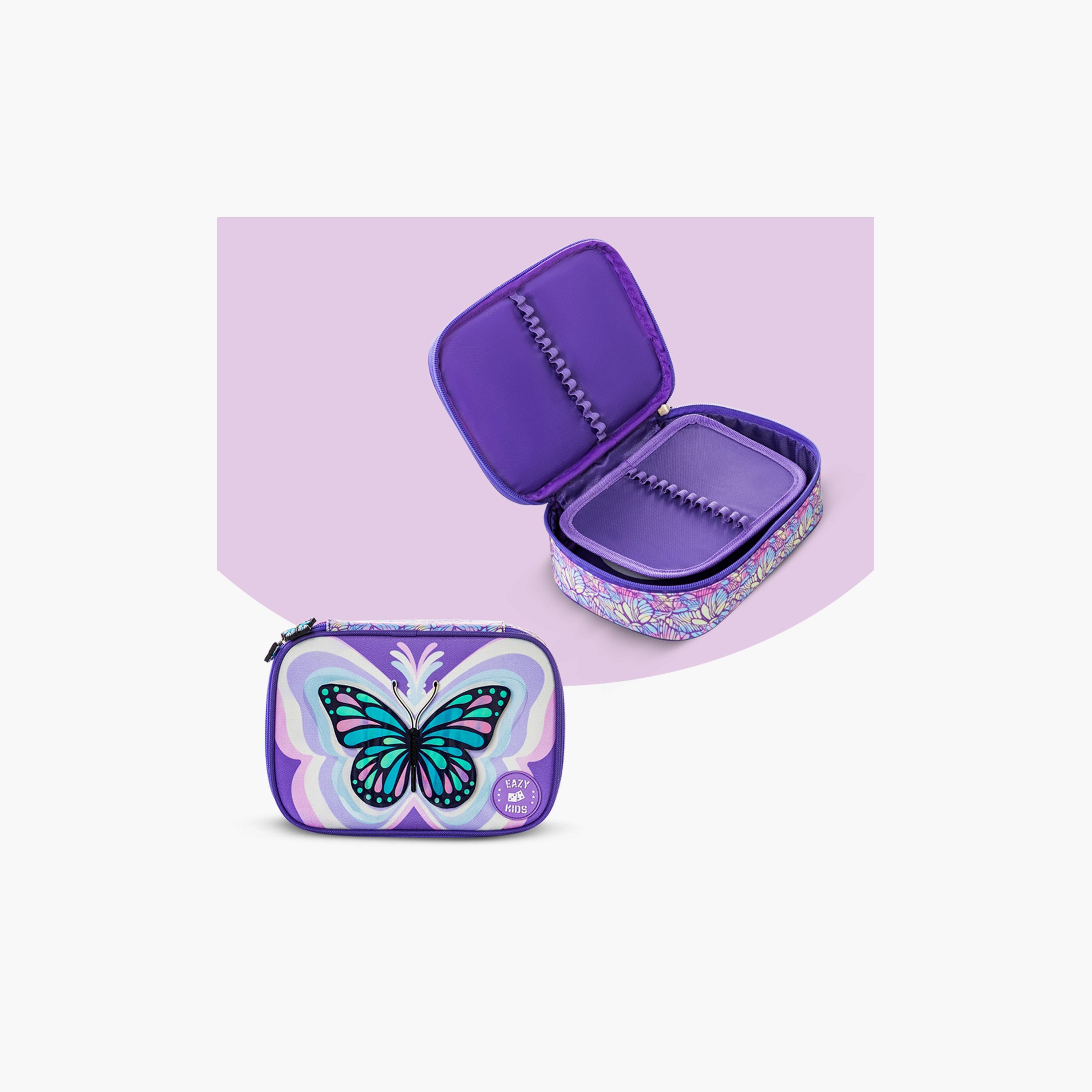 Eazy Kids Printed Backpack with Lunch Bag & Pencil Case - 3D Butterfly Purple - 18 Inch-school-bagsandbackpacks-sets-image-13