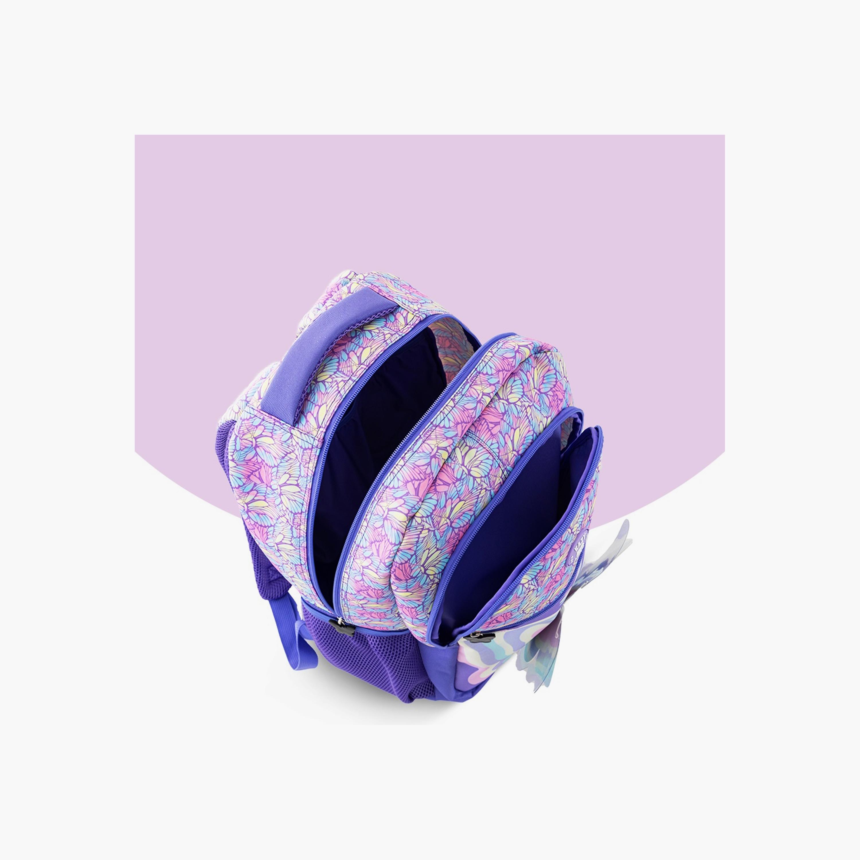Eazy Kids Printed Backpack with Lunch Bag & Pencil Case - 3D Butterfly Purple - 18 Inch-school-bagsandbackpacks-sets-image-2