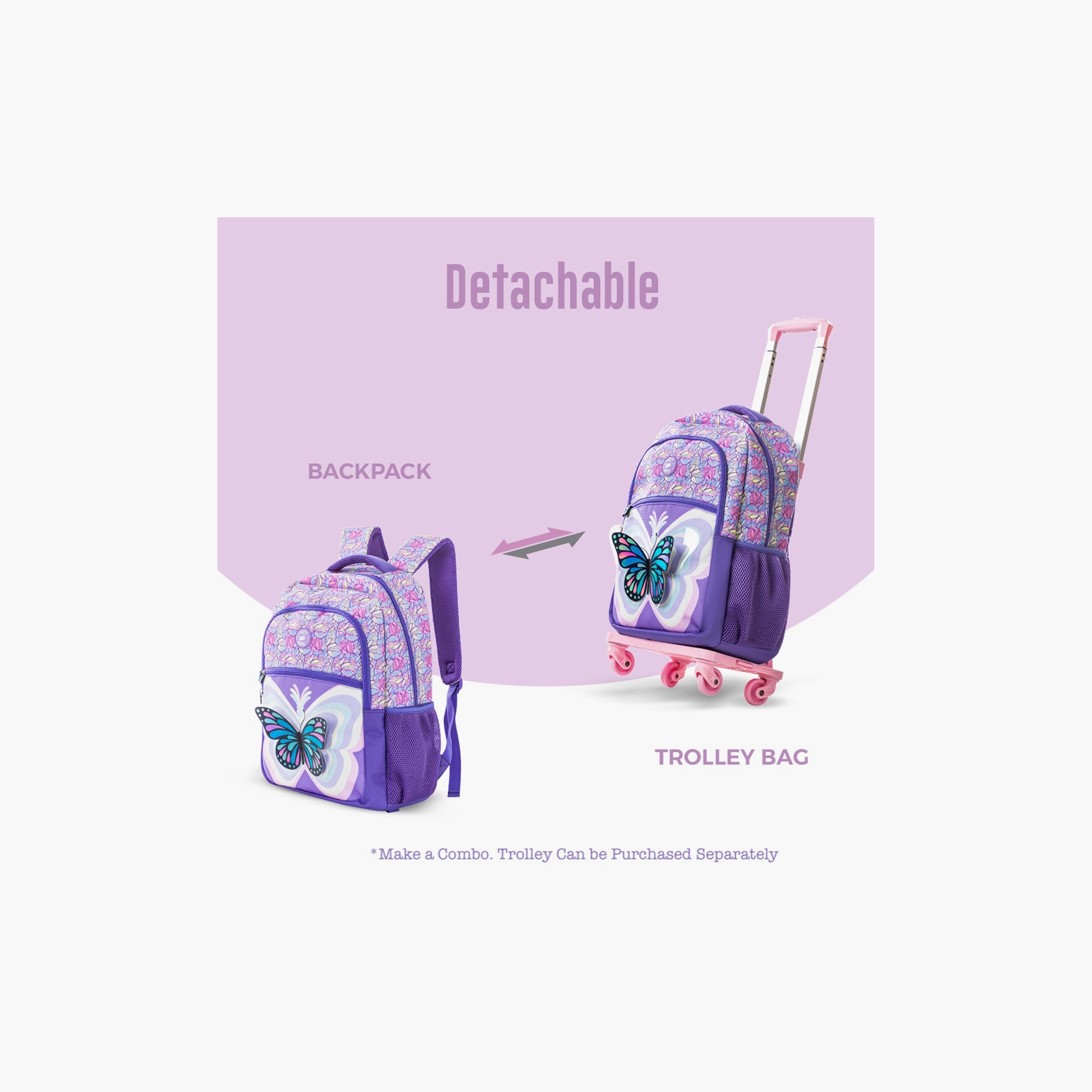 Eazy Kids Printed Backpack with Lunch Bag & Pencil Case - 3D Butterfly Purple - 18 Inch-school-bagsandbackpacks-sets-image-3