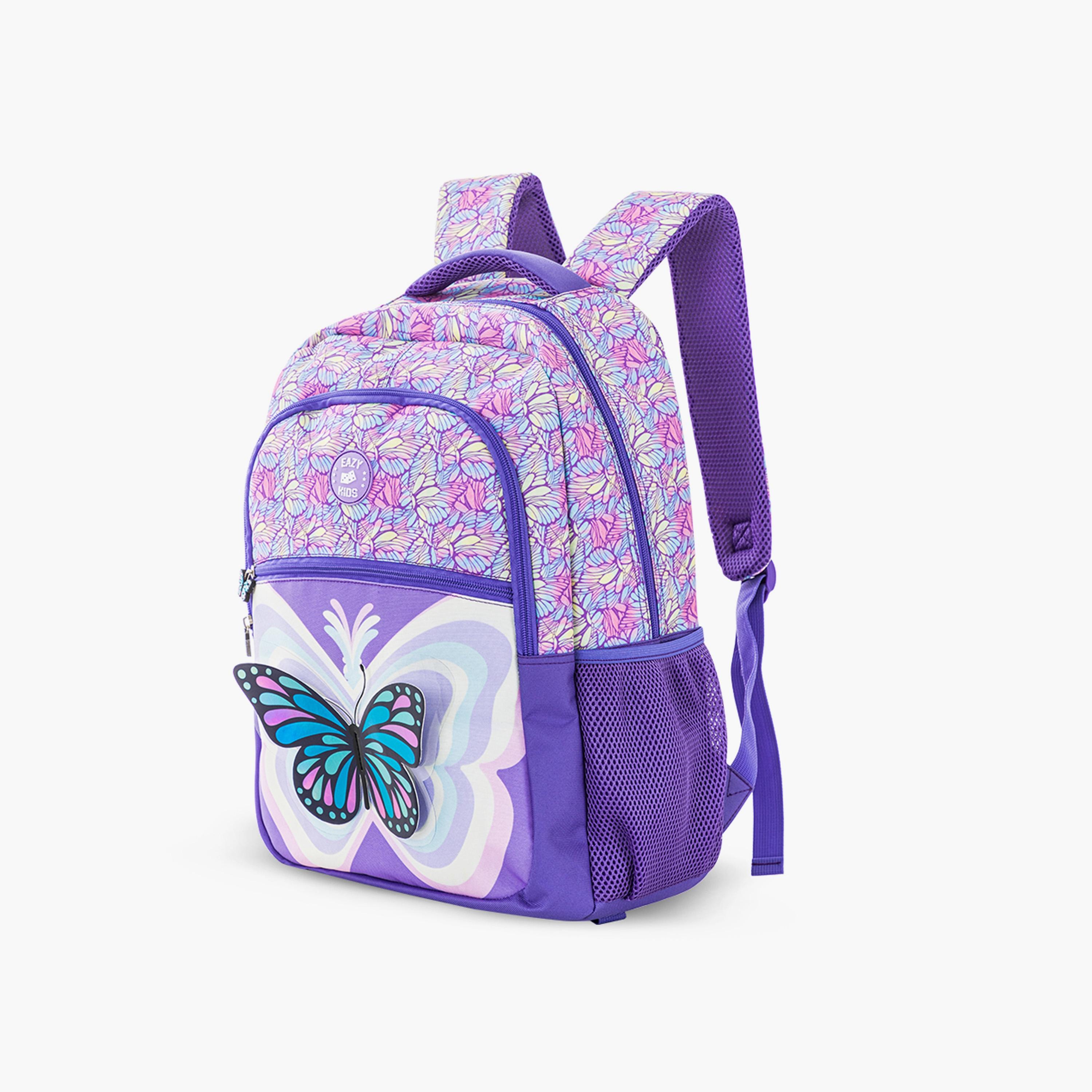 Eazy Kids Printed Backpack with Lunch Bag & Pencil Case - 3D Butterfly Purple - 18 Inch-school-bagsandbackpacks-sets-image-6