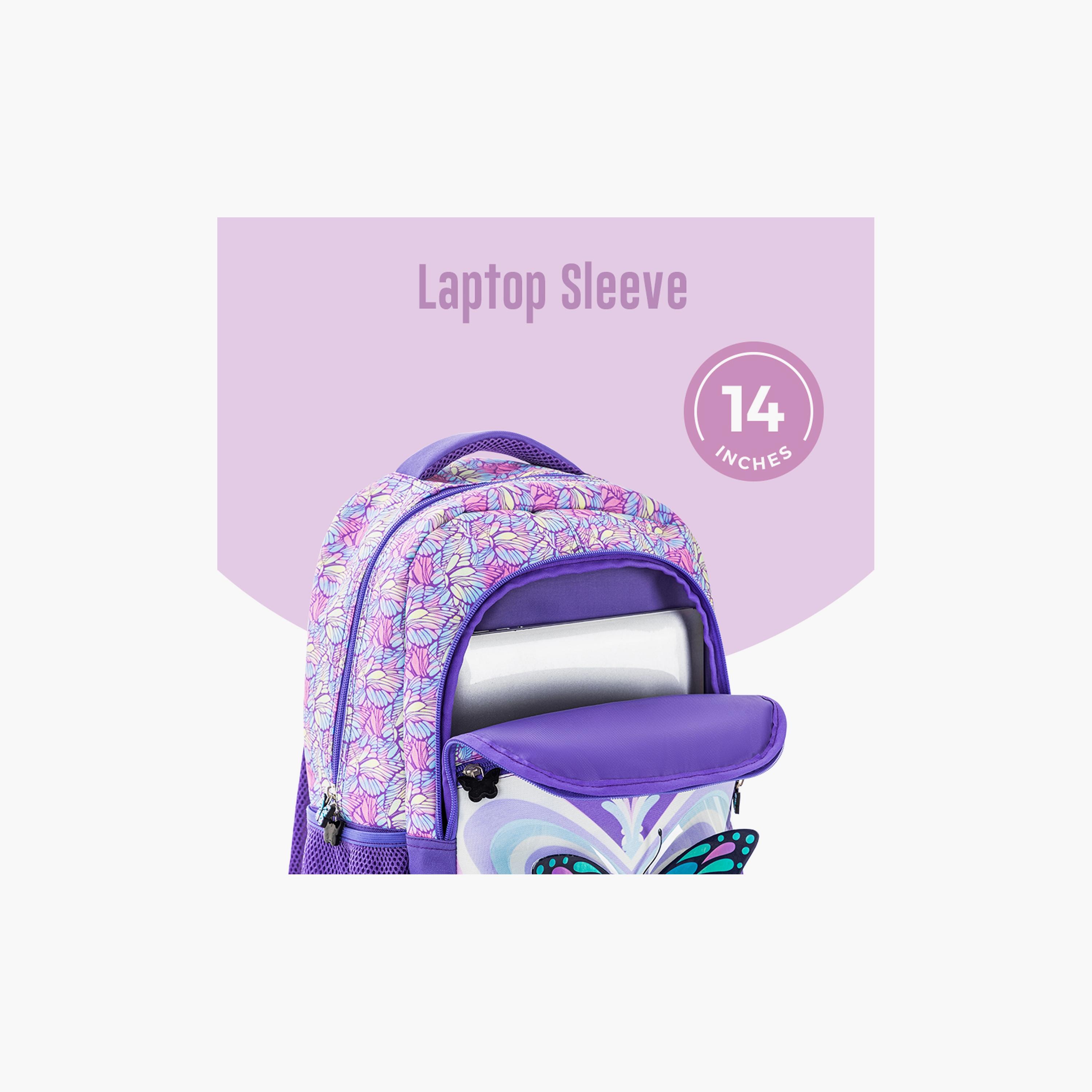 Eazy Kids Printed Backpack with Lunch Bag & Pencil Case - 3D Butterfly Purple - 18 Inch-school-bagsandbackpacks-sets-image-8