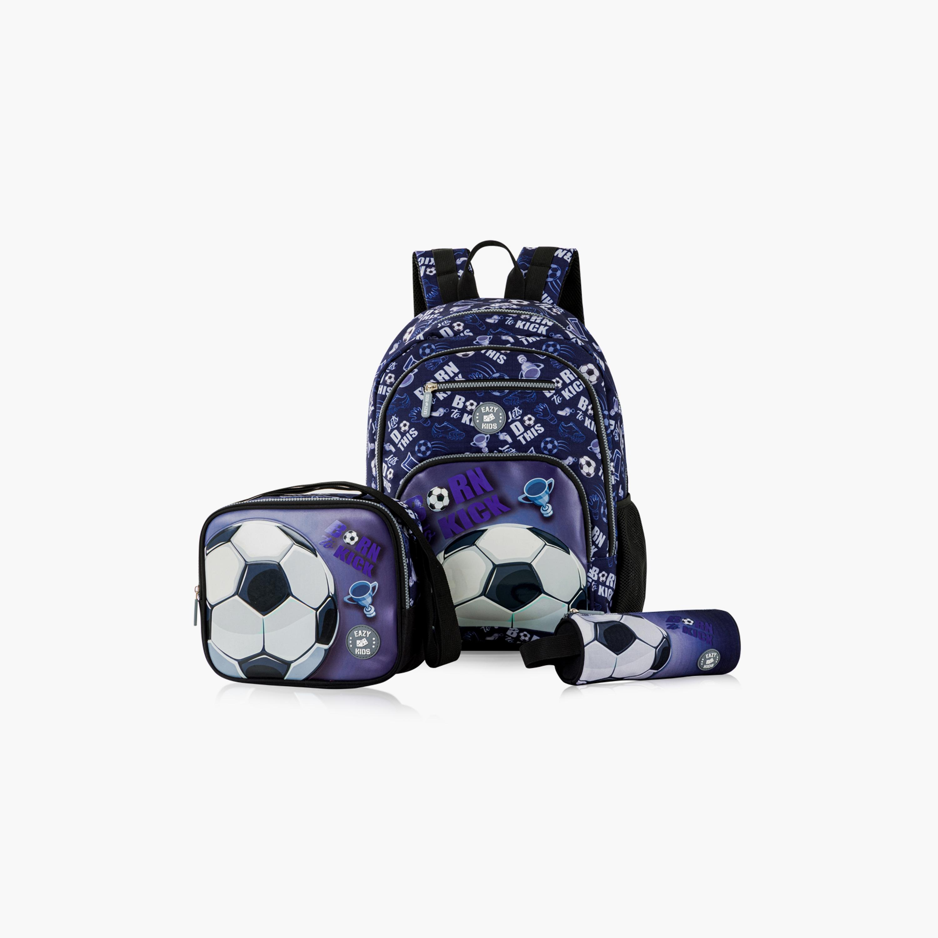 Eazy Kids Printed Backpack with Lunch Bag & Pencil Case - Football - 18 Inch-school-bagsandbackpacks-sets-image-1