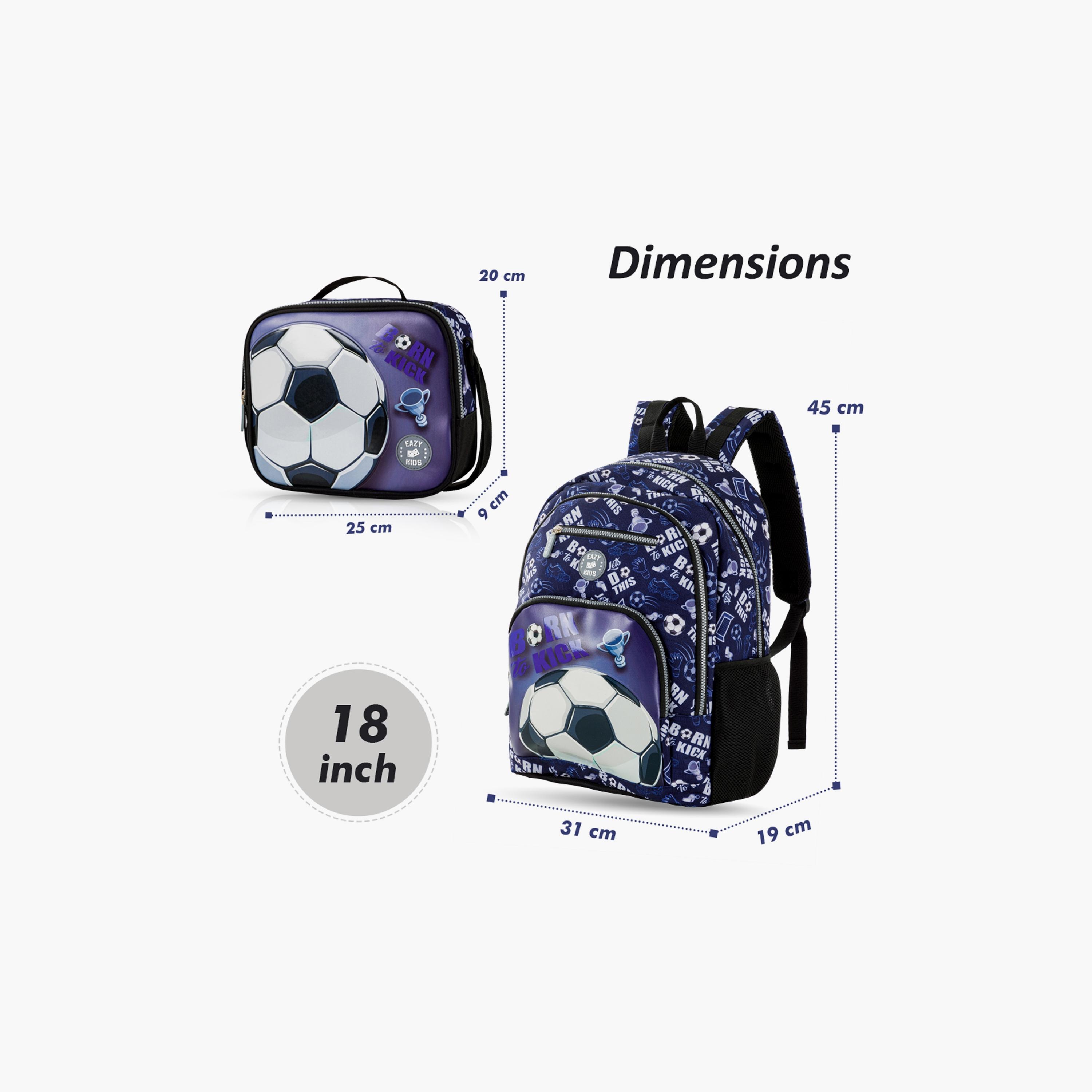 Eazy Kids Printed Backpack with Lunch Bag & Pencil Case - Football - 18 Inch-school-bagsandbackpacks-sets-image-2