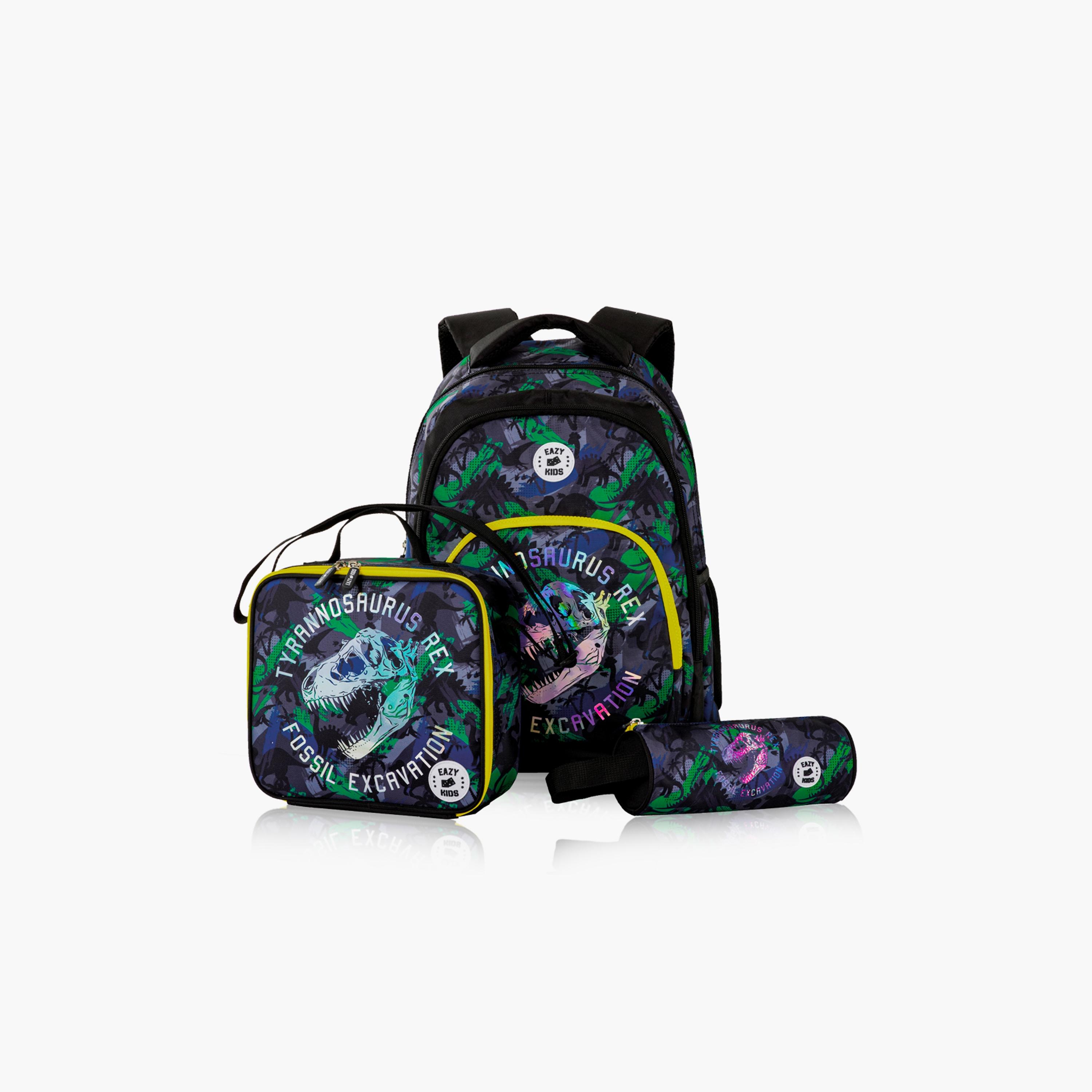 Eazy Kids Printed Backpack with Lunch Bag & Pencil Case - T-Rex - 17 Inch-school-bagsandbackpacks-sets-image-1