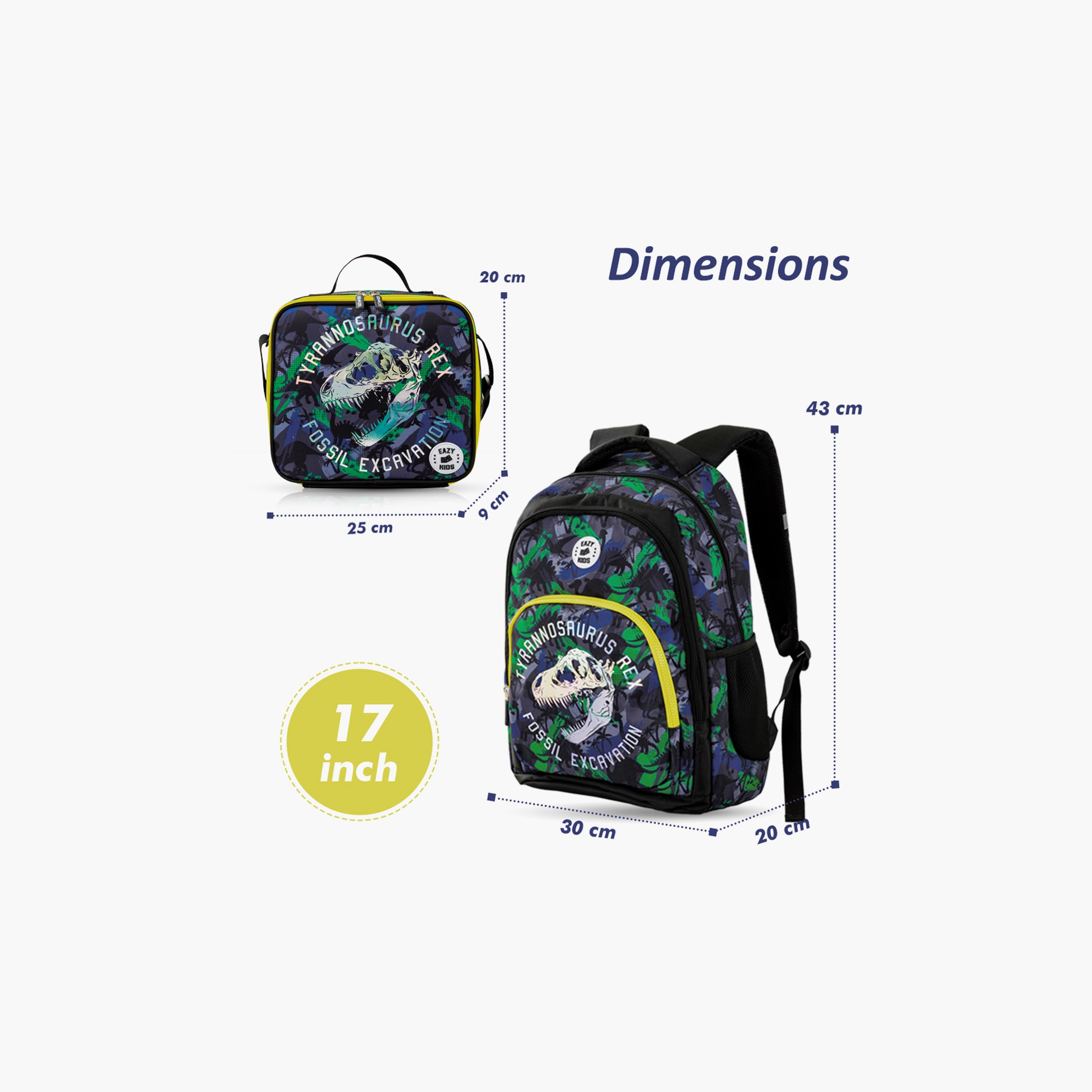 Eazy Kids Printed Backpack with Lunch Bag & Pencil Case - T-Rex - 17 Inch-school-bagsandbackpacks-sets-image-3
