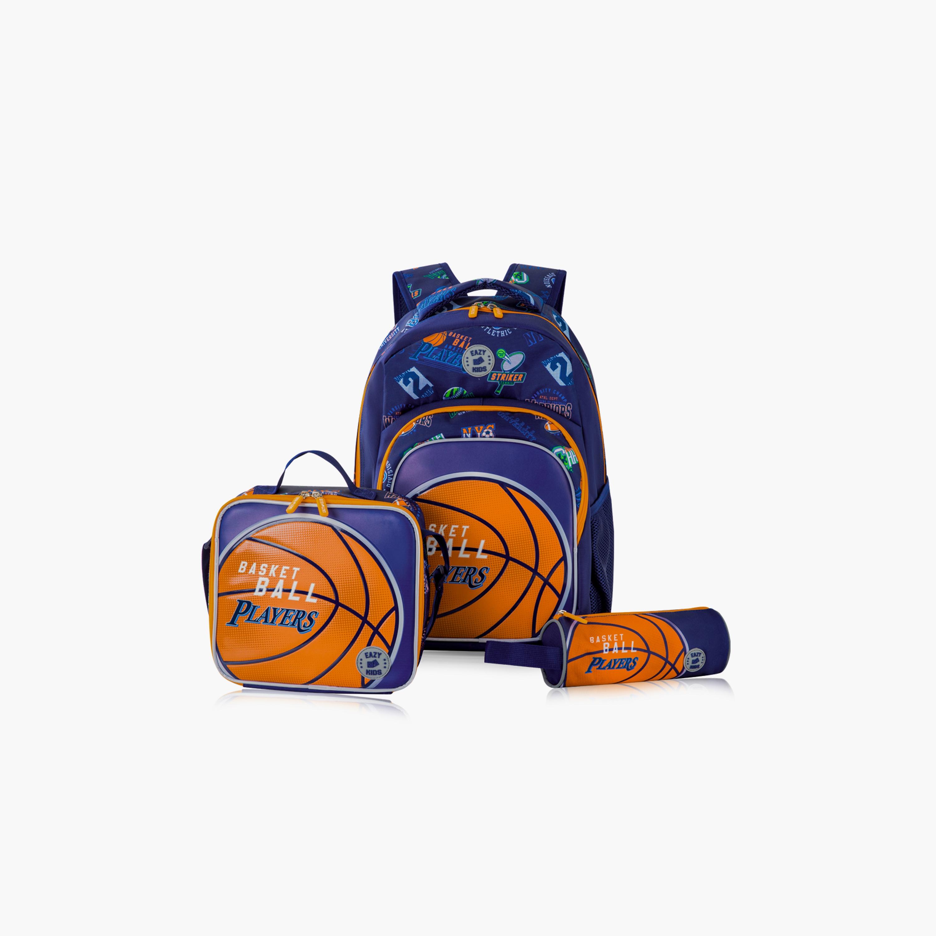 Eazy Kids Printed Backpack with Lunch Bag & Pencil Case - Basket Ball - 18 Inch-school-bagsandbackpacks-sets-image-1